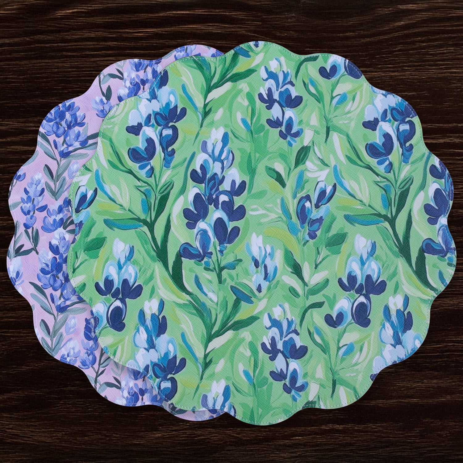 Beatriz Ball Giftware Beatriz Ball VIDA Bluebells & Flowers Reversible  Round Placemats Set of 4 (Pink & Green)