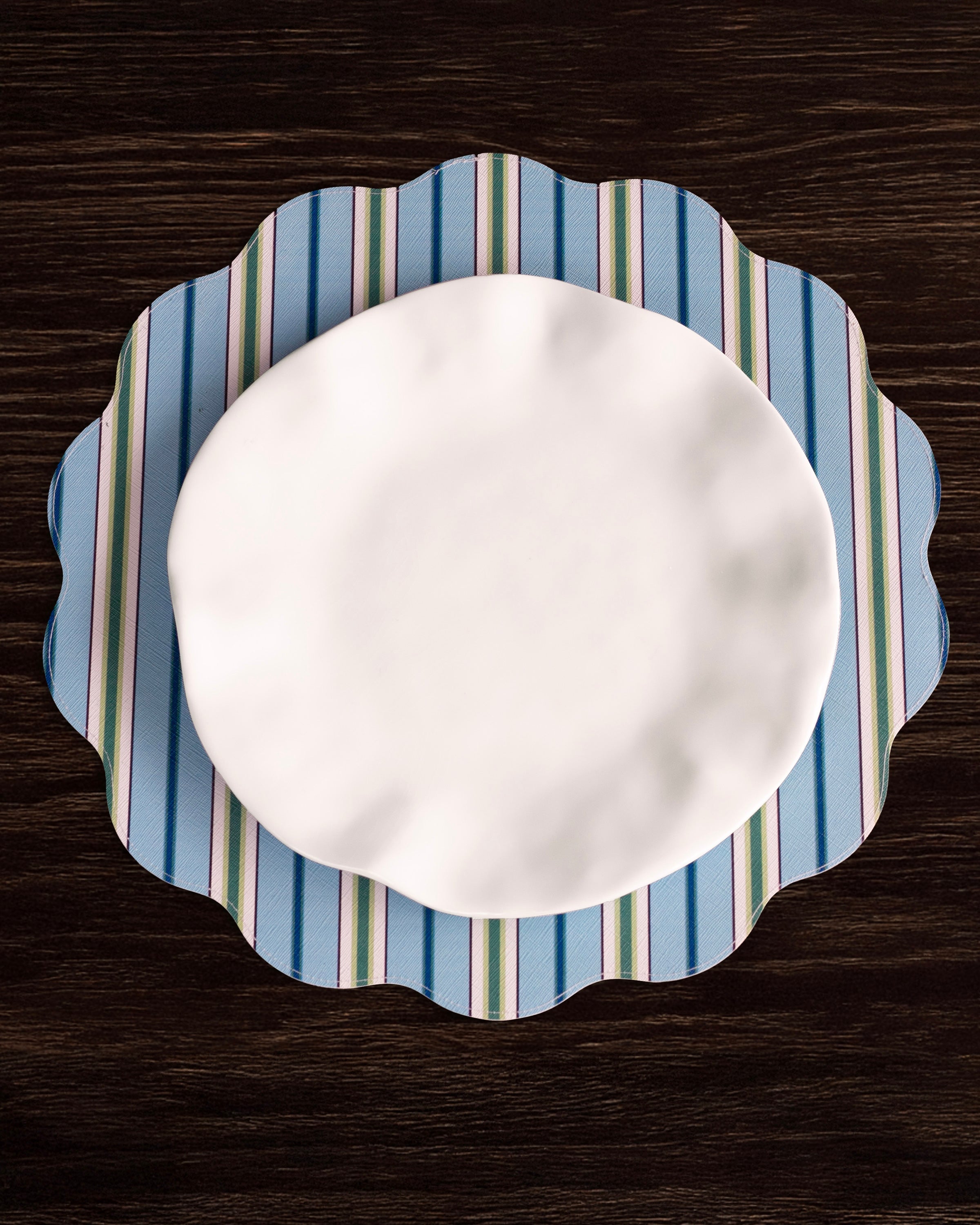 Beatriz Ball Giftware Beatriz Ball VIDA Bluebonnet & Stripes Reversible  Round Placemats Set of 4 Blue & Green