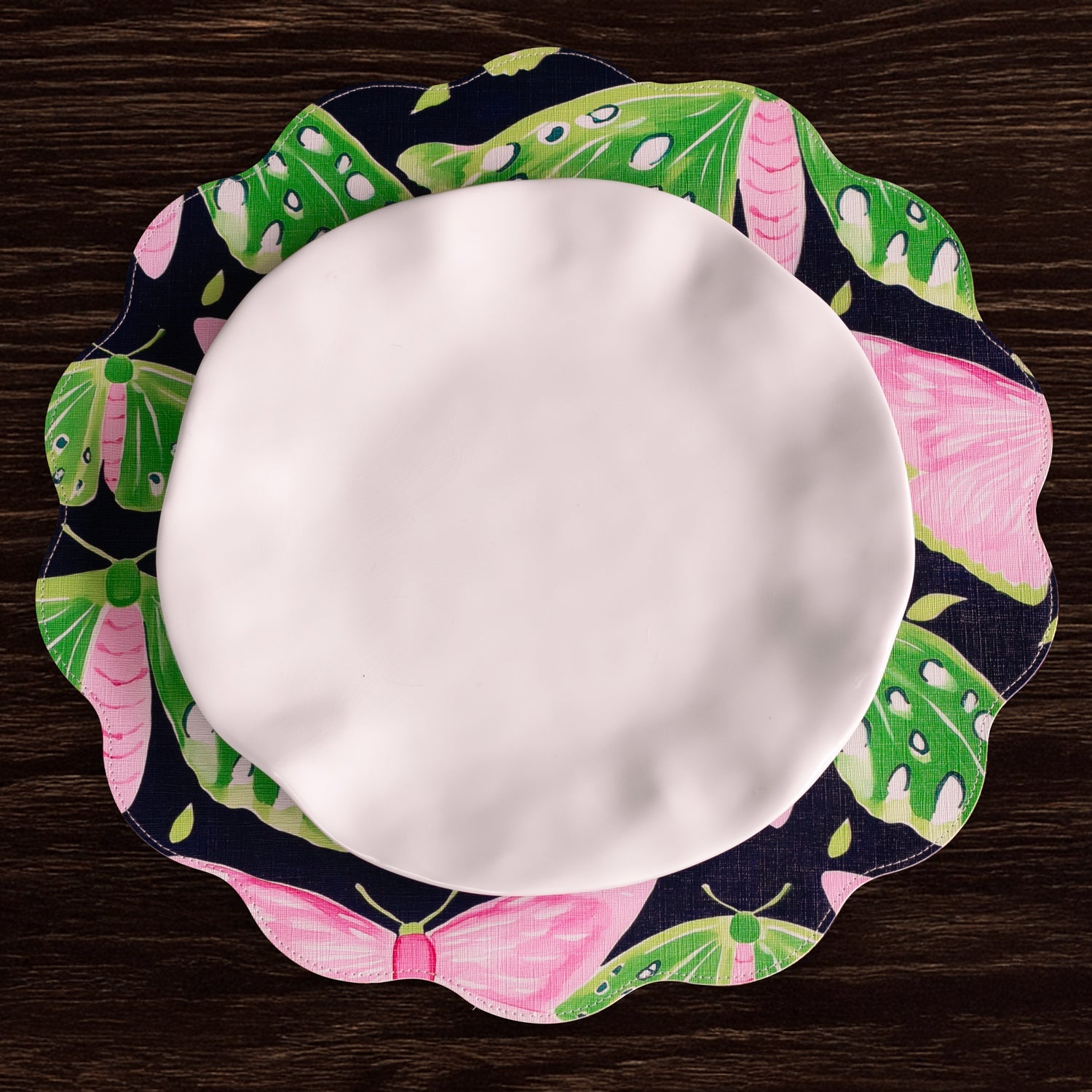 Beatriz Ball Giftware Beatriz Ball VIDA Butterflies & Flowers Reversible  Round Placemats Set of 4 (Pink & Green)