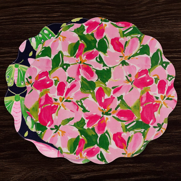 Beatriz Ball Giftware Beatriz Ball VIDA Butterflies & Flowers Reversible  Round Placemats Set of 4 (Pink & Green)