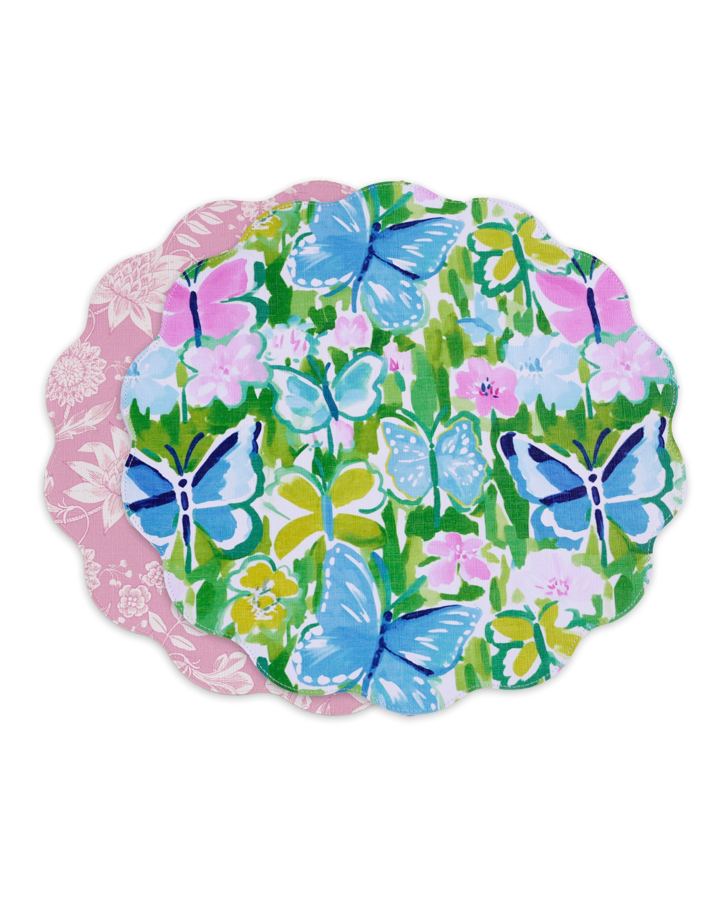 Beatriz Ball Giftware Beatriz Ball VIDA Butterfly Garden & Flowers Reversible  Round Placemats Set of 4 Pastel