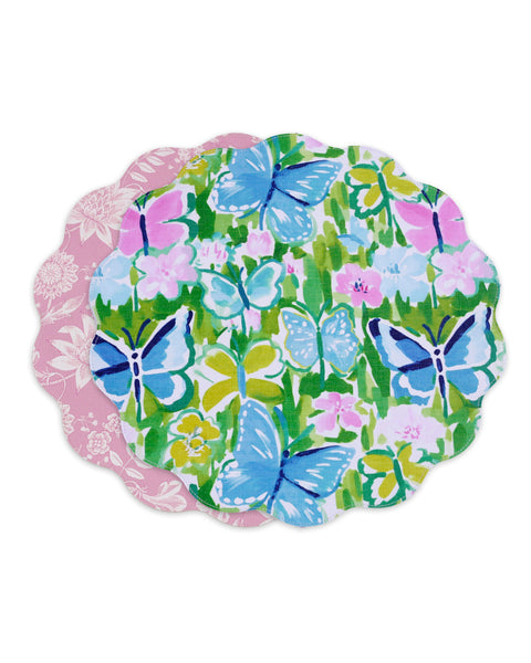 Beatriz Ball Giftware Beatriz Ball VIDA Butterfly Garden & Flowers Reversible  Round Placemats Set of 4 Pastel