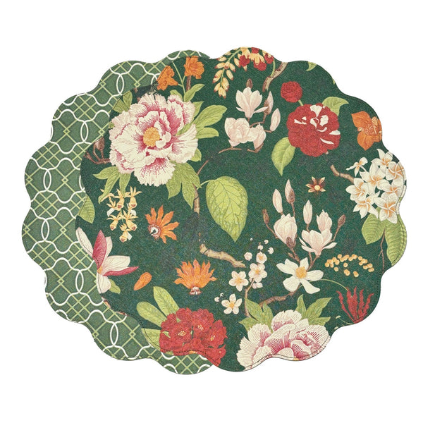 Beatriz Ball Giftware Beatriz Ball VIDA Cabbage Roses and Trellis Reversible Round Placemats Set of 4 Green & Red