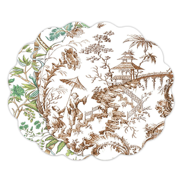 Beatriz Ball Giftware Beatriz Ball VIDA Chinoiserie and Tropical Reversible Placemats Set of 4 (Brown and Floral)