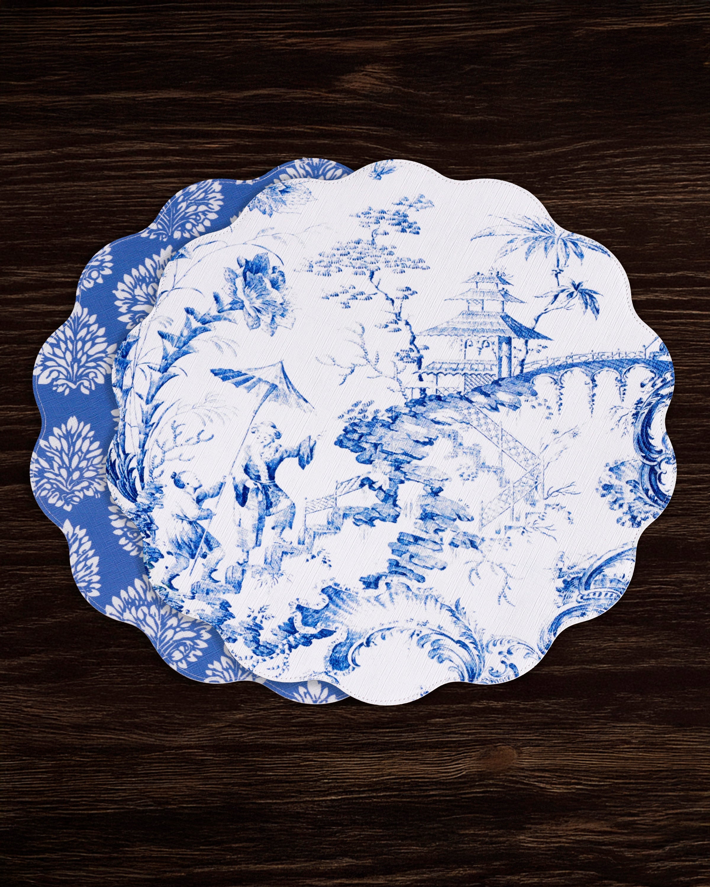 Beatriz Ball Giftware Beatriz Ball VIDA Chinoiserie Reversible  Round Placemats Set of 4 Blue & White