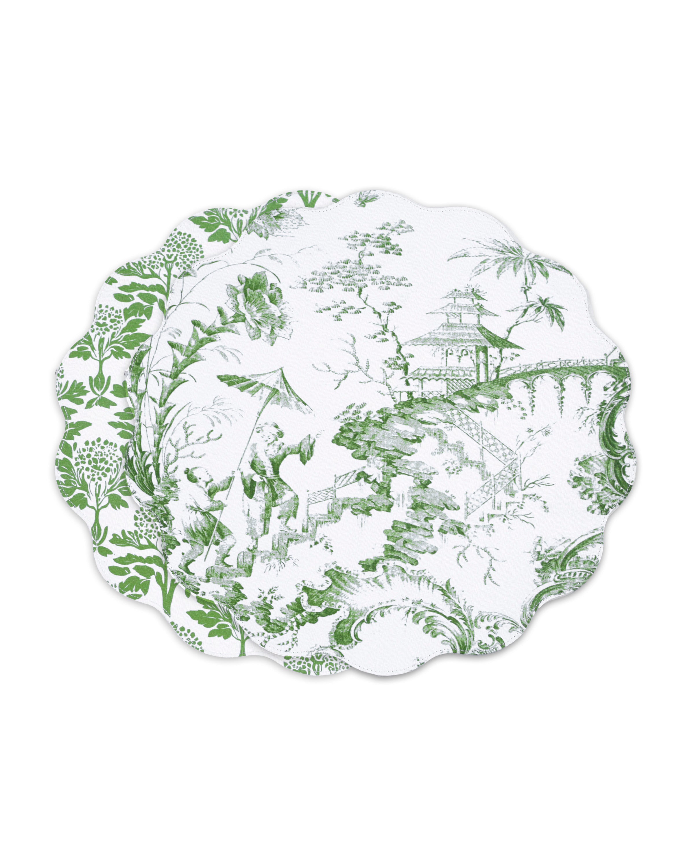 Beatriz Ball Giftware Beatriz Ball VIDA Chinoiserie Reversible  Round Placemats Set of 4 Green & White