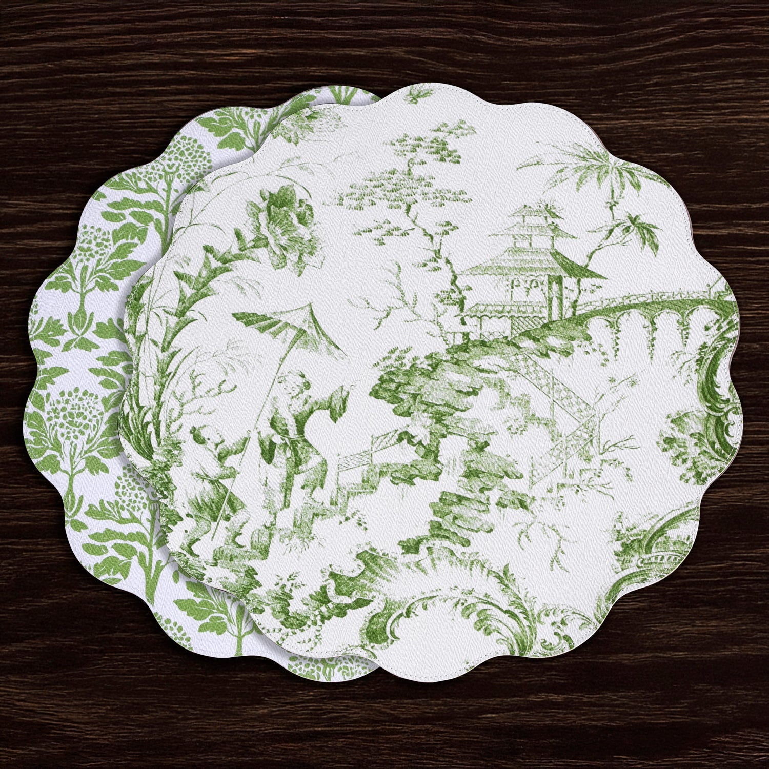 Beatriz Ball Giftware Beatriz Ball VIDA Chinoiserie Reversible  Round Placemats Set of 4 Green & White