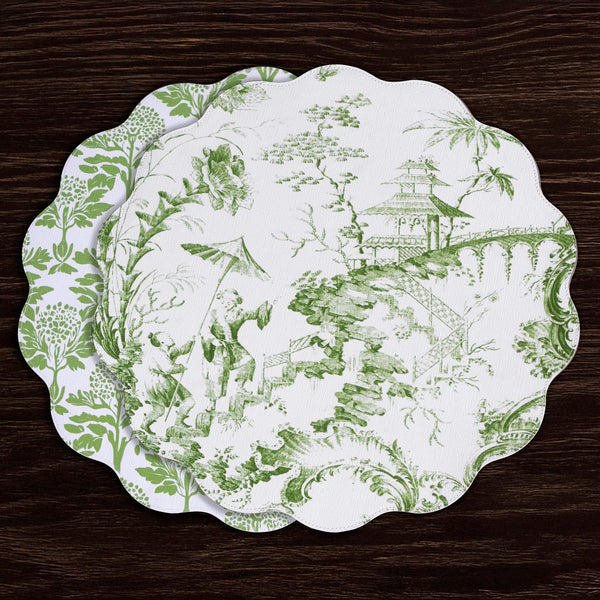 Beatriz Ball Giftware Beatriz Ball VIDA Chinoiserie Reversible  Round Placemats Set of 4 Green & White