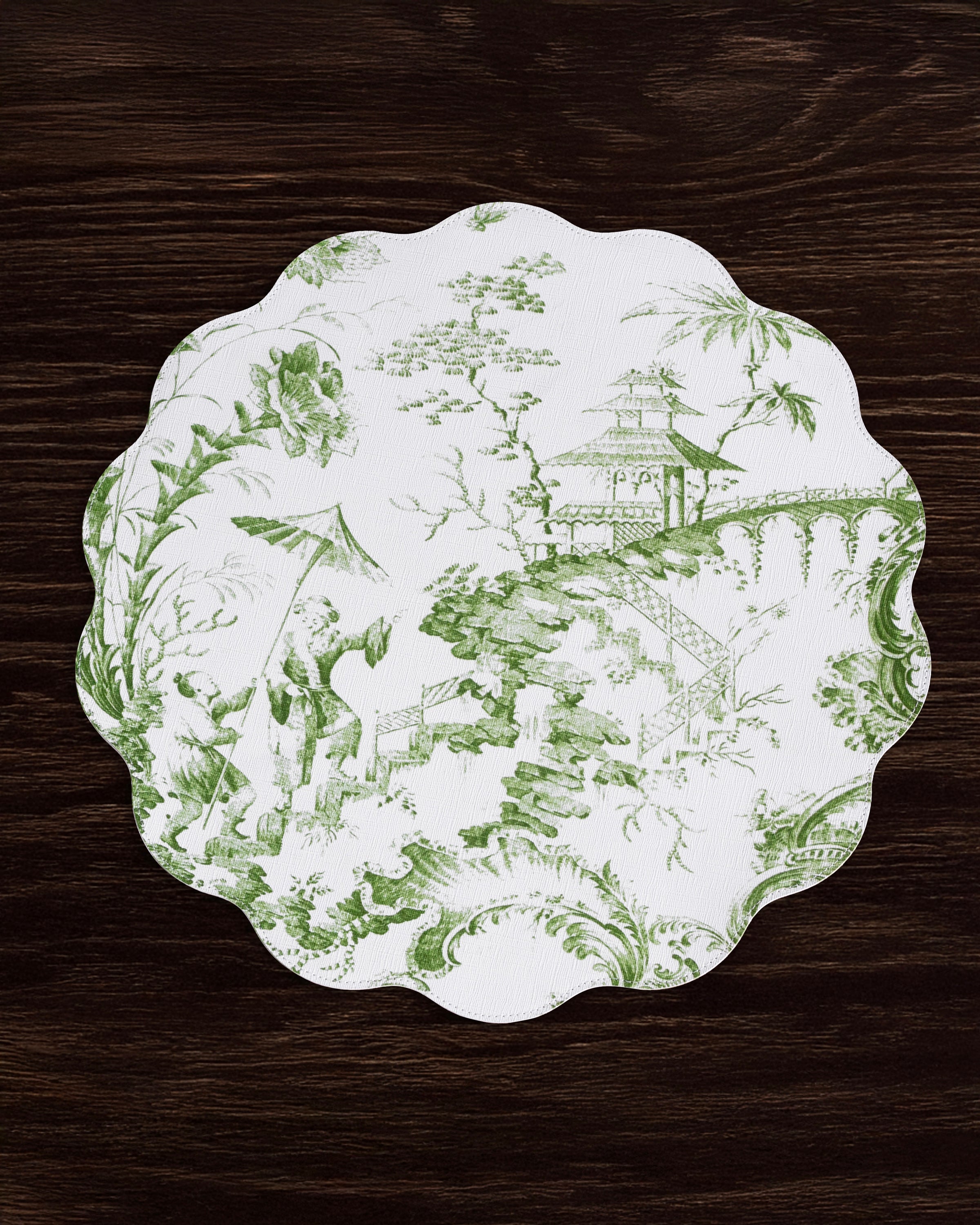 Beatriz Ball Giftware Beatriz Ball VIDA Chinoiserie Reversible  Round Placemats Set of 4 Green & White