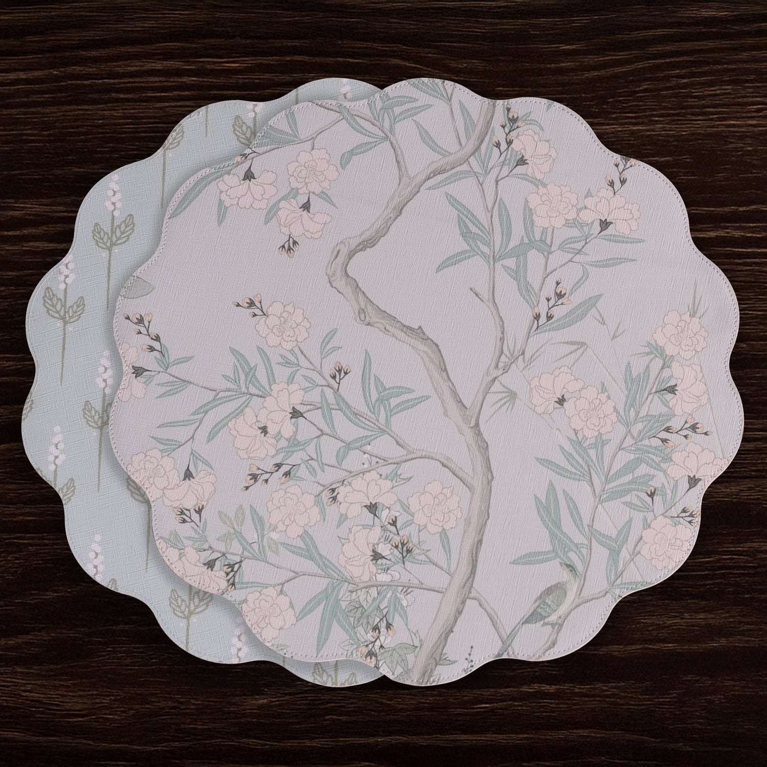 Beatriz Ball Giftware Beatriz Ball VIDA Chinoiserie Reversible  Round Placemats Set of 4 Light Teal & White