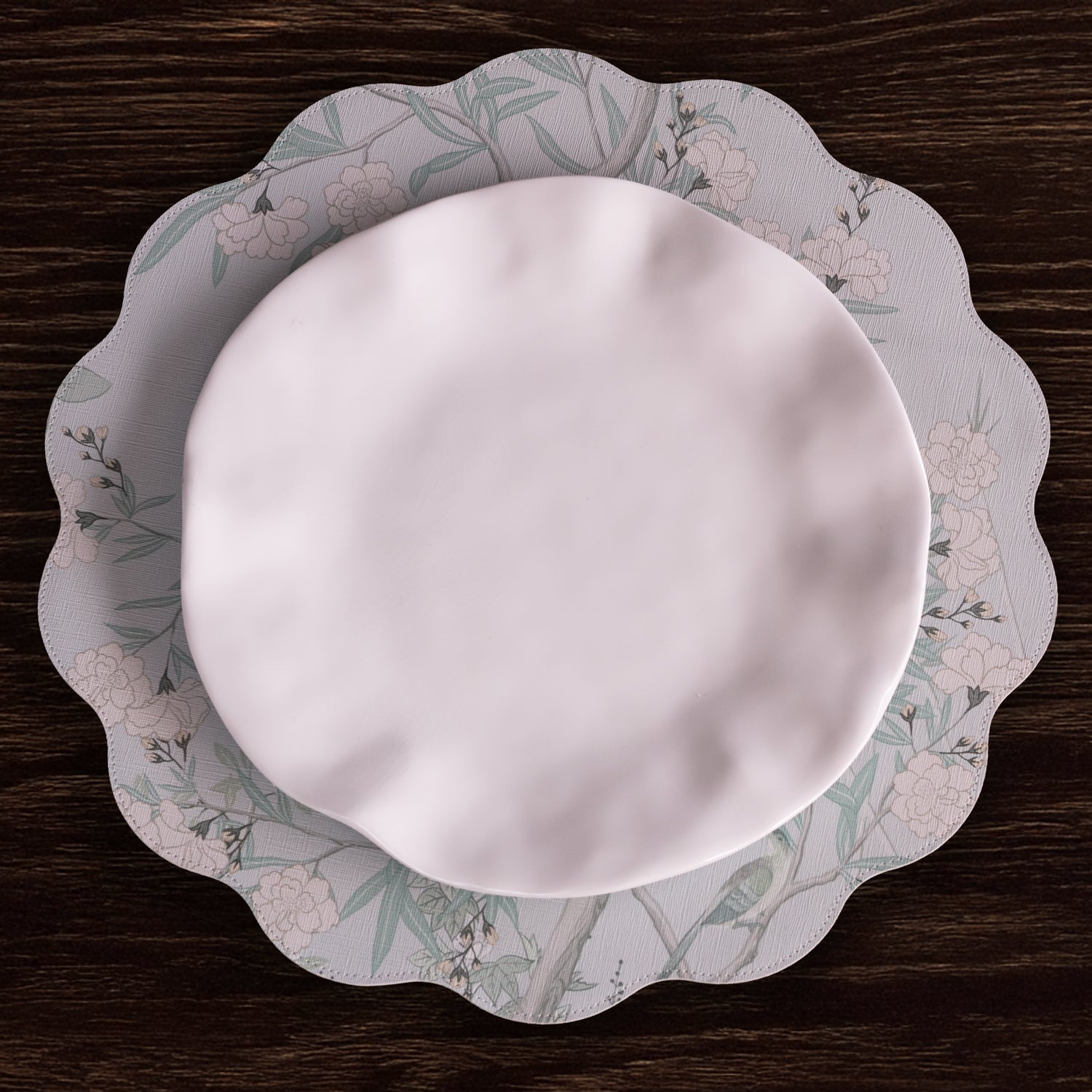 Beatriz Ball Giftware Beatriz Ball VIDA Chinoiserie Reversible  Round Placemats Set of 4 Light Teal & White
