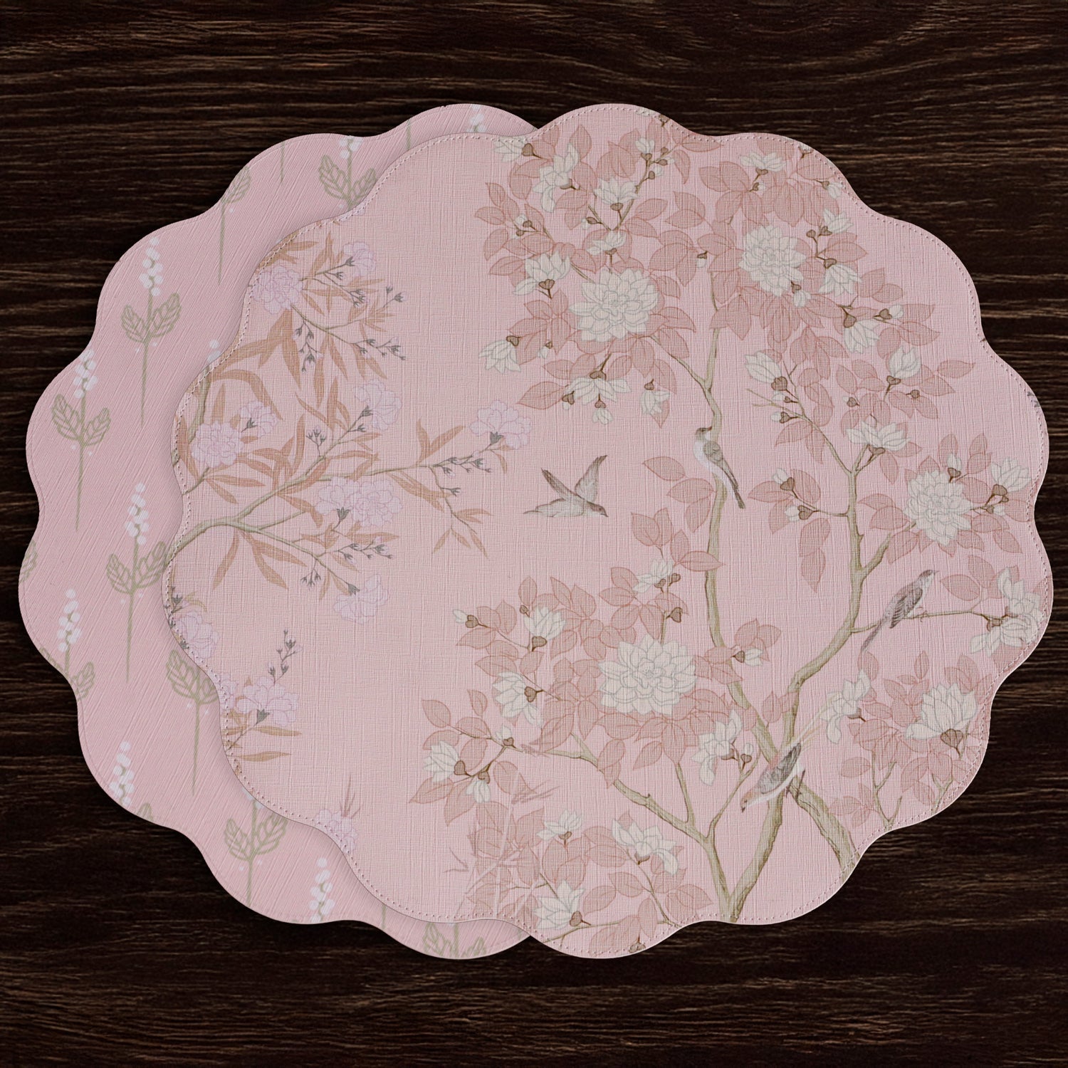 Beatriz Ball Giftware Beatriz Ball VIDA Chinoiserie Reversible  Round Placemats Set of 4 Pink & White