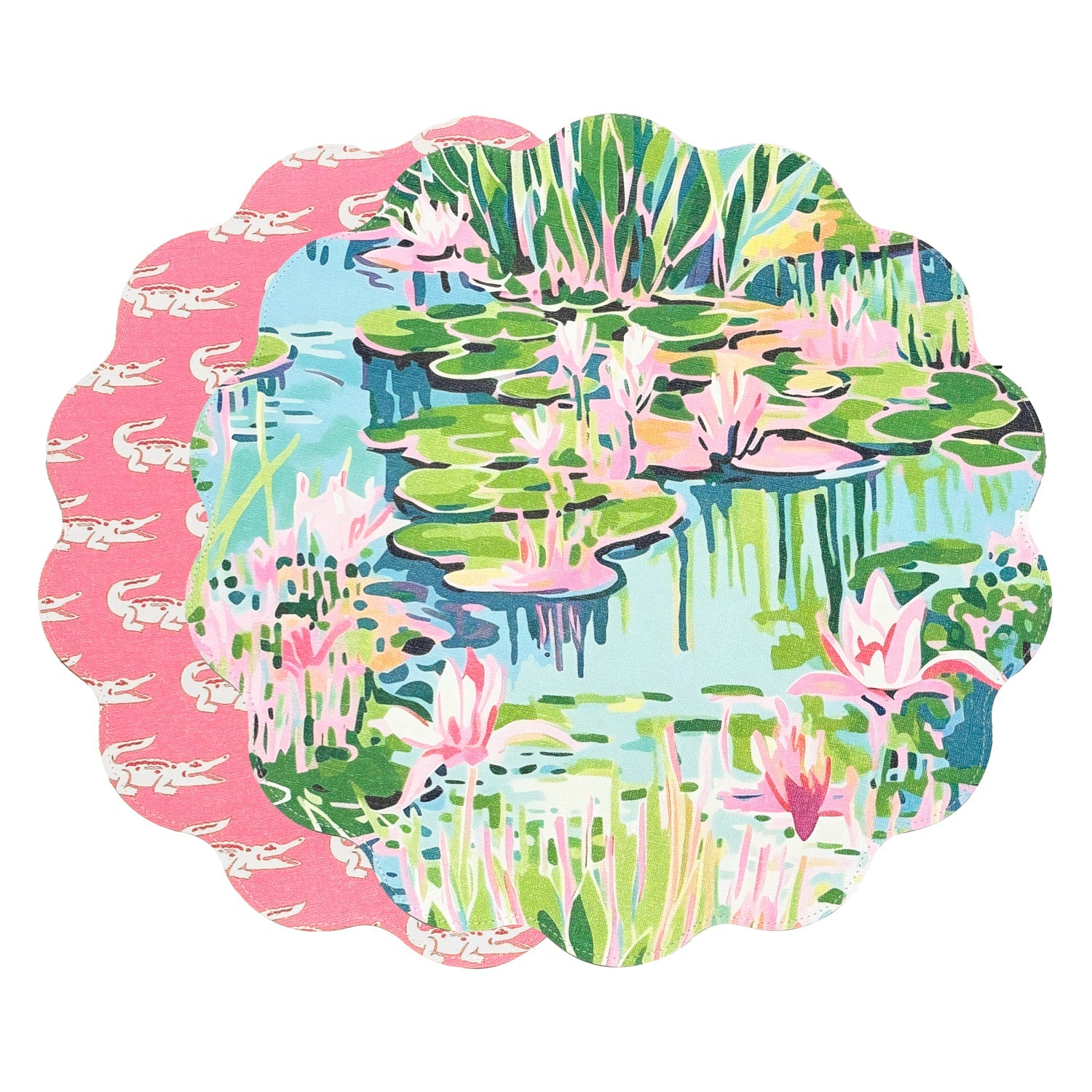 Beatriz Ball Giftware Beatriz Ball VIDA Everglades and Crocs Reversible Round Placemats Set of 4 Pink & Green