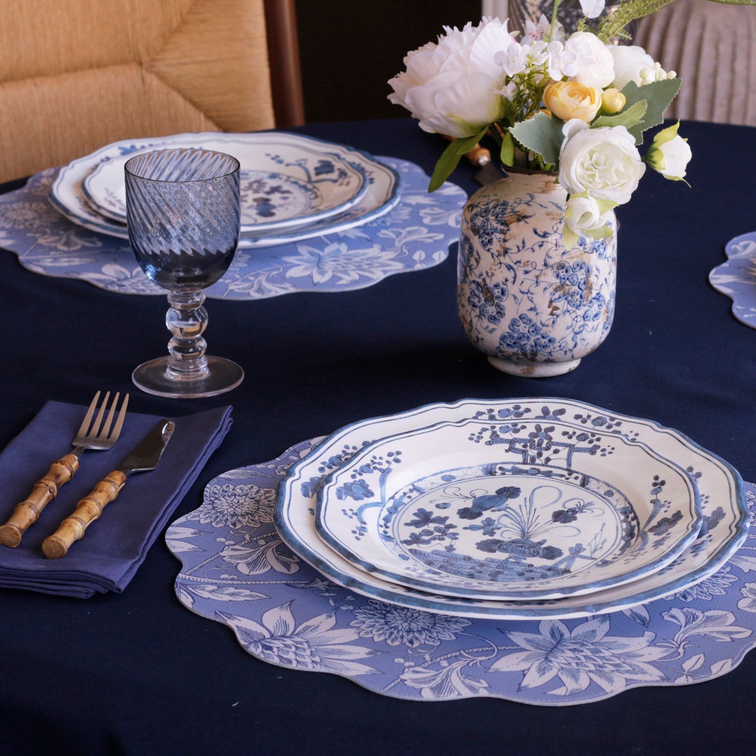 Beatriz Ball Serveware Beatriz Ball VIDA Faenza 11" Dinner Plate Set of 4 White and Blue