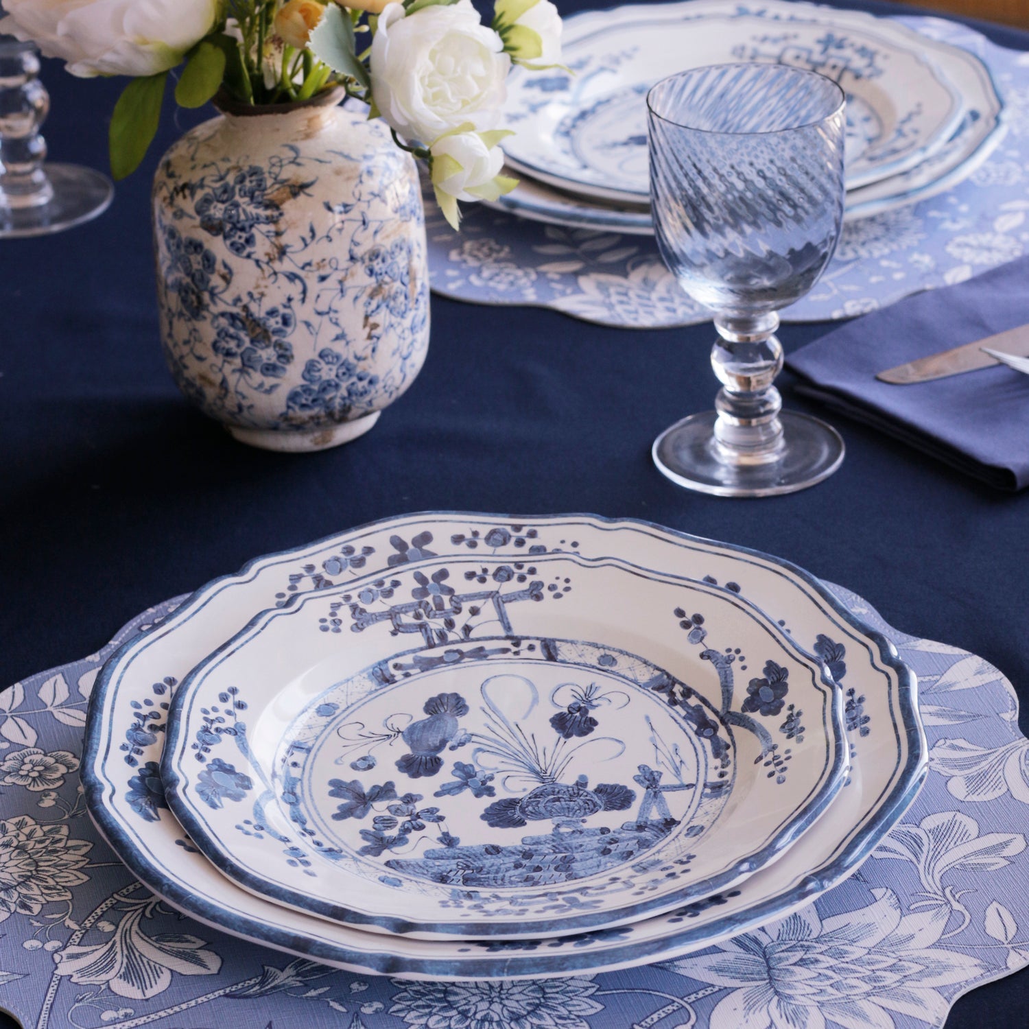 Beatriz Ball Serveware Beatriz Ball VIDA Faenza 11" Dinner Plate Set of 4 White and Blue