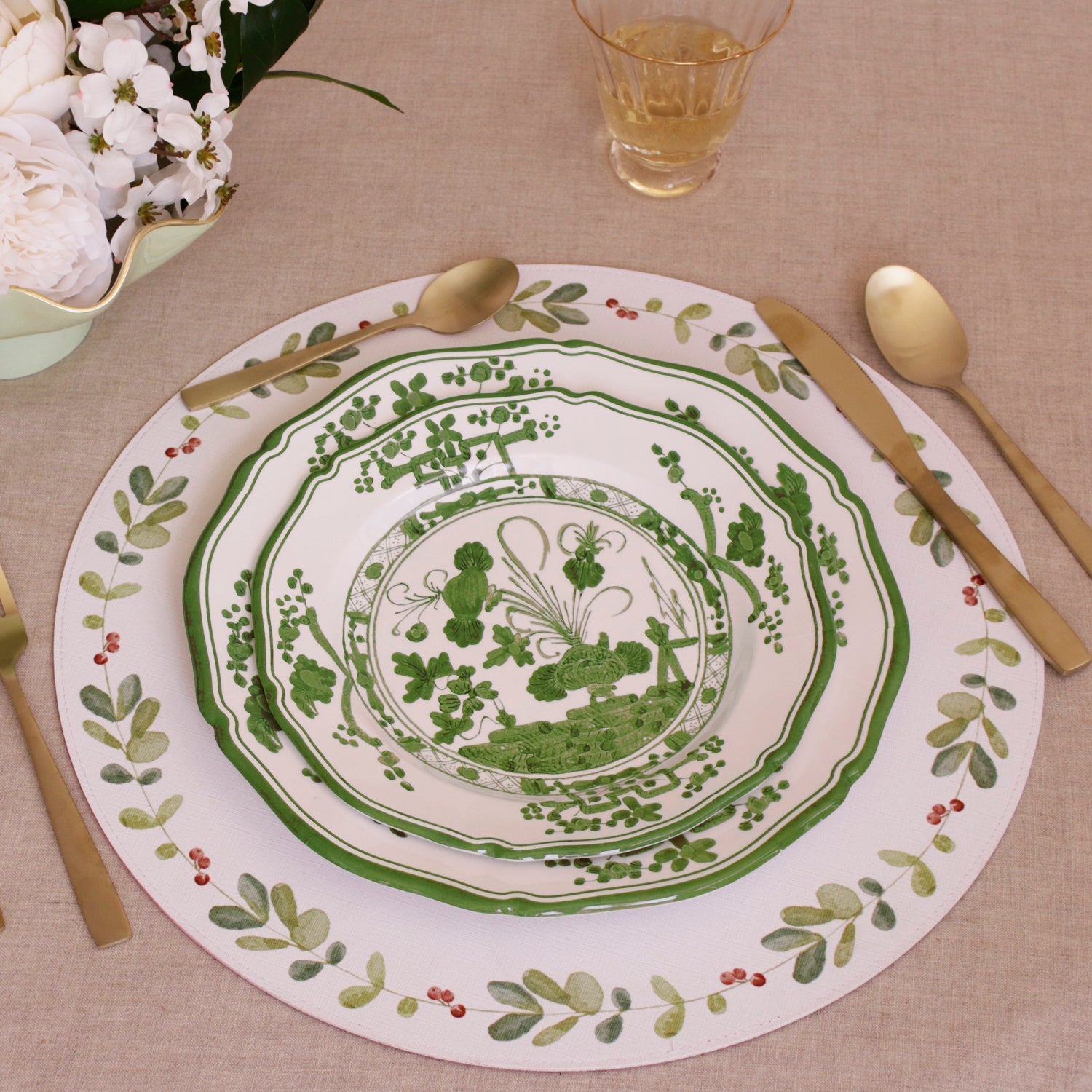 Beatriz Ball Serveware Beatriz Ball VIDA Faenza 11" Dinner Plate Set of 4 White and Green