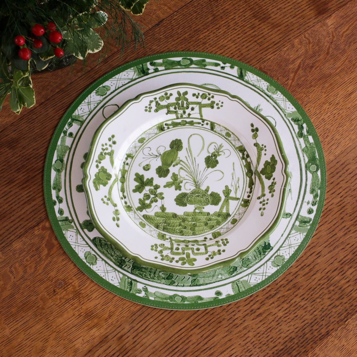 Beatriz Ball VIDA Faenza 11" Dinner Plate Set of 4 White and Green