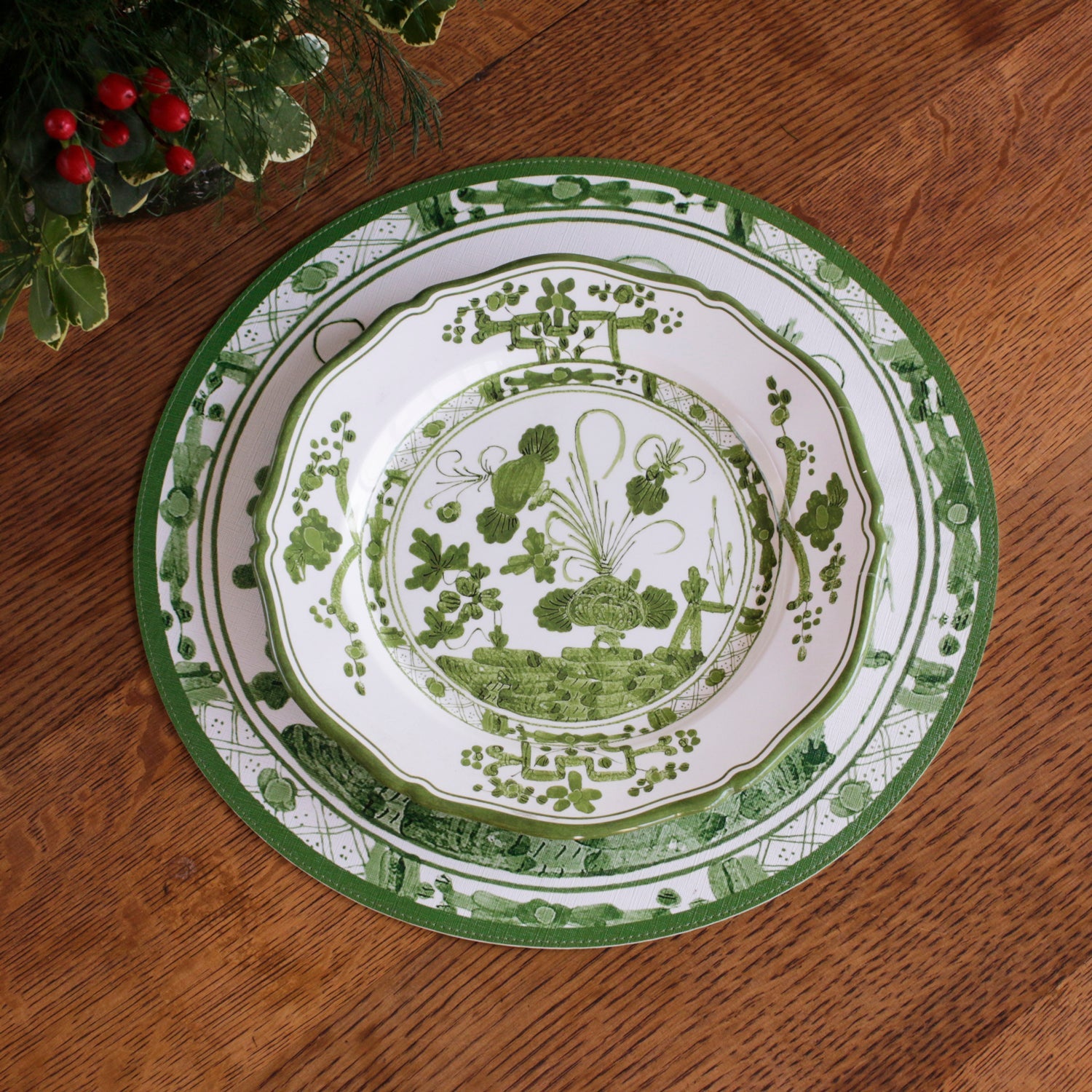 Beatriz Ball Serveware Beatriz Ball VIDA Faenza 11" Dinner Plate Set of 4 White and Green