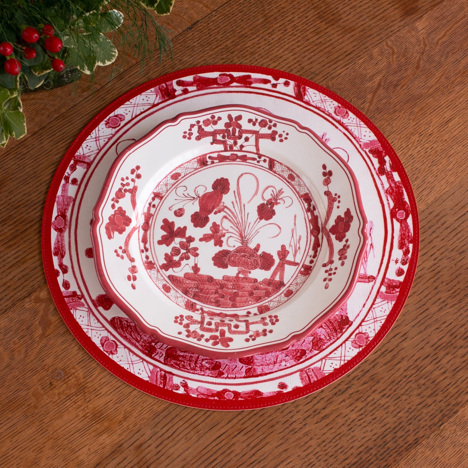 Beatriz Ball Giftware Beatriz Ball VIDA Faenza and Cheetah Reversible Round Placemats Set of 4 White & Red