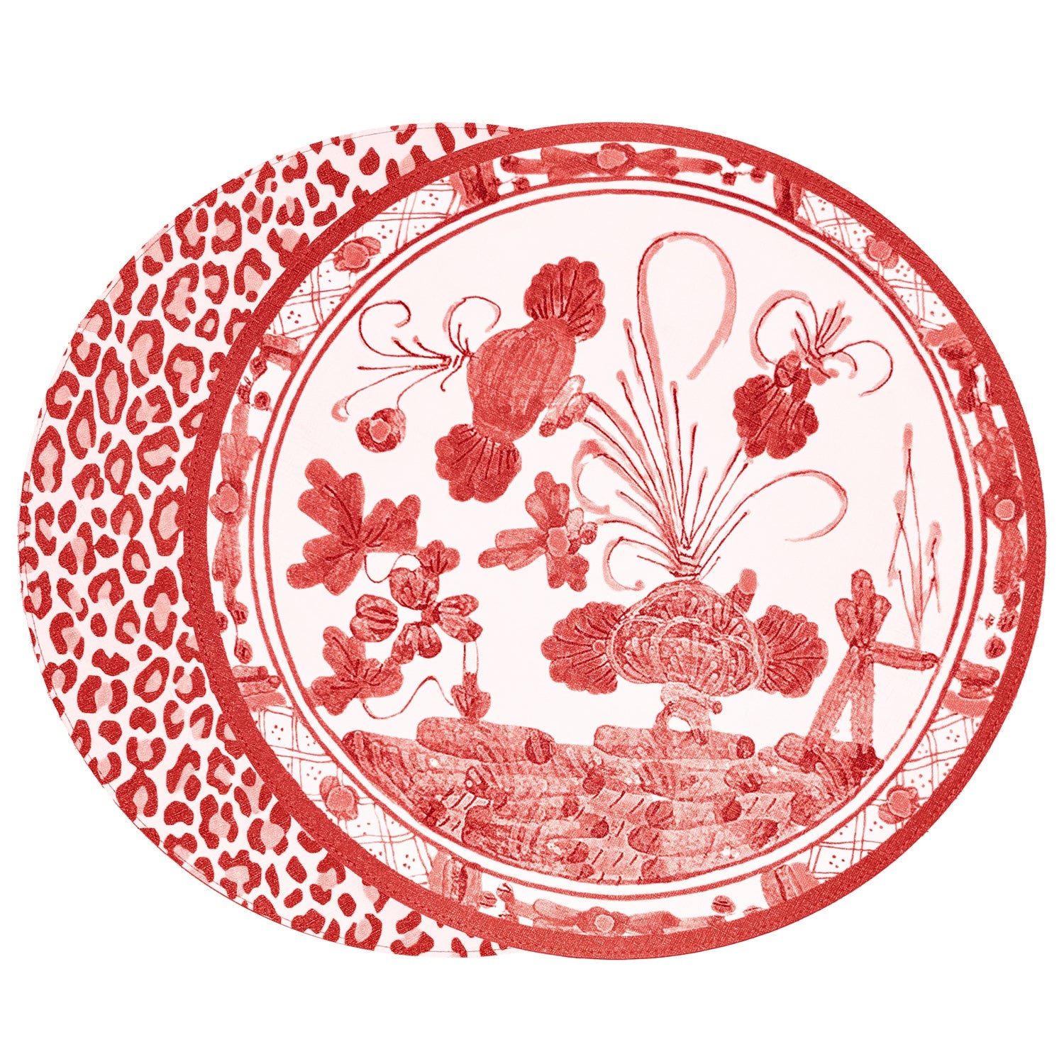 Beatriz Ball Giftware Beatriz Ball VIDA Faenza and Cheetah Reversible Round Placemats Set of 4 White & Red