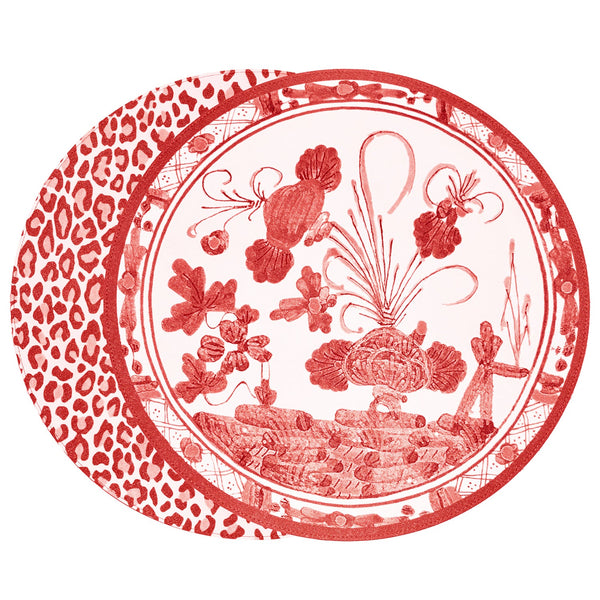 Beatriz Ball Giftware Beatriz Ball VIDA Faenza and Cheetah Reversible Round Placemats Set of 4 White & Red