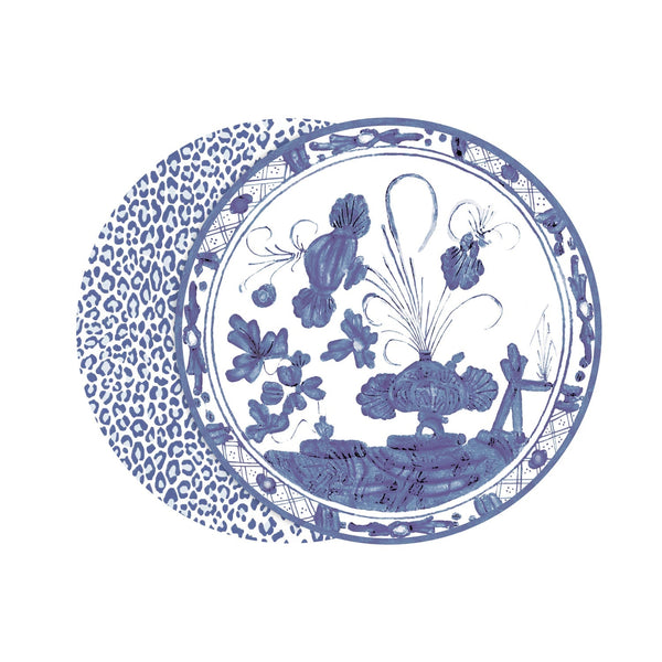 Beatriz Ball Giftware Beatriz Ball VIDA Faenza and Leopard Reversible Placemats Set of 4 (Blue and White) - PRE-ORDER