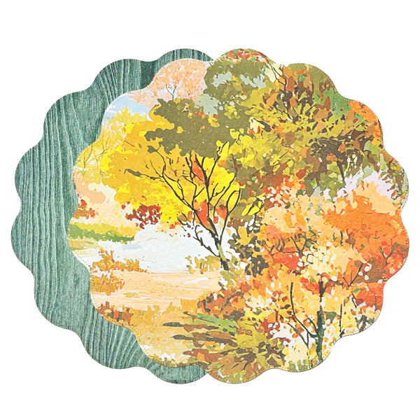 Beatriz Ball Giftware Beatriz Ball VIDA Fall Trees and Wood Grain Reversible Round Placemats Set of 4 Orange & Green