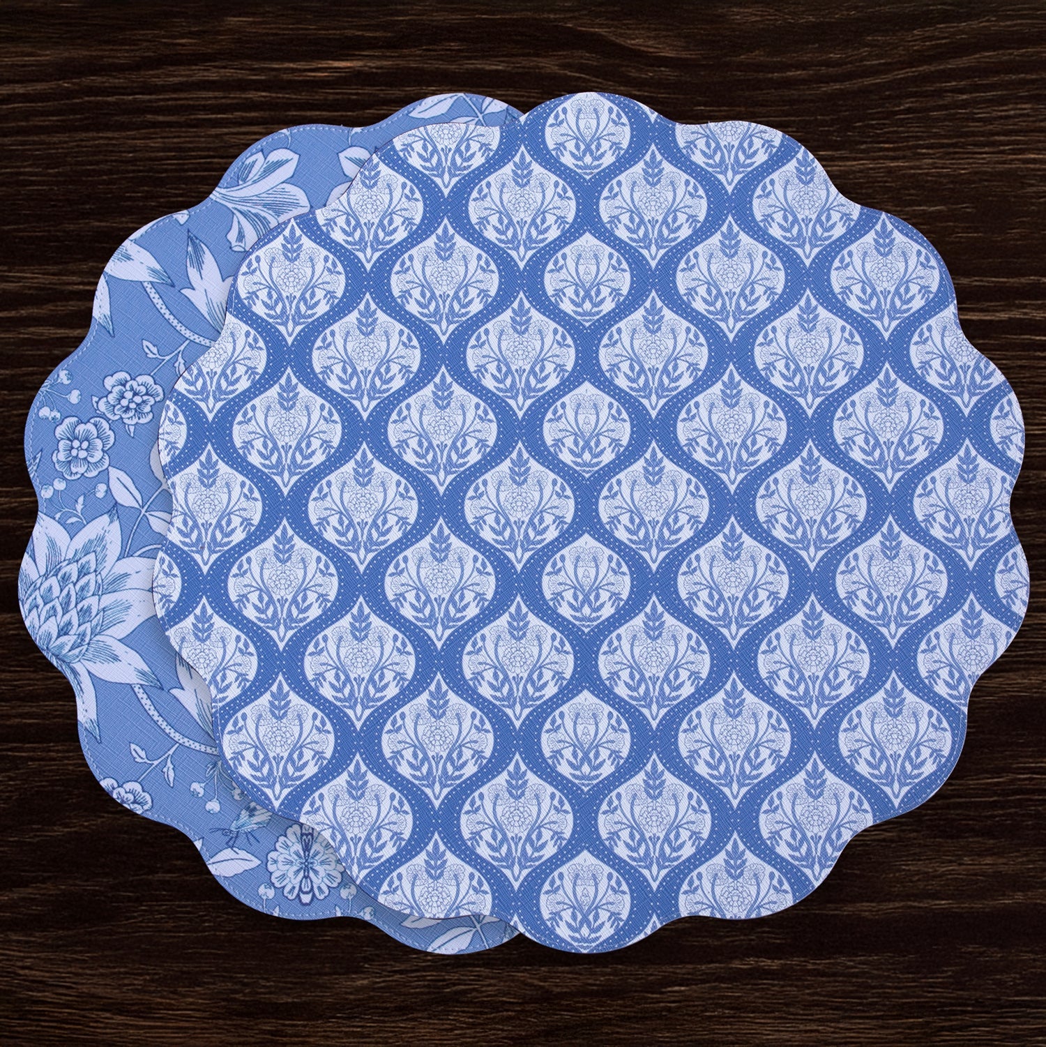Beatriz Ball Giftware Beatriz Ball VIDA Flowers & Pattern Reversible  Round Placemats Set of 4 (Blue & White)