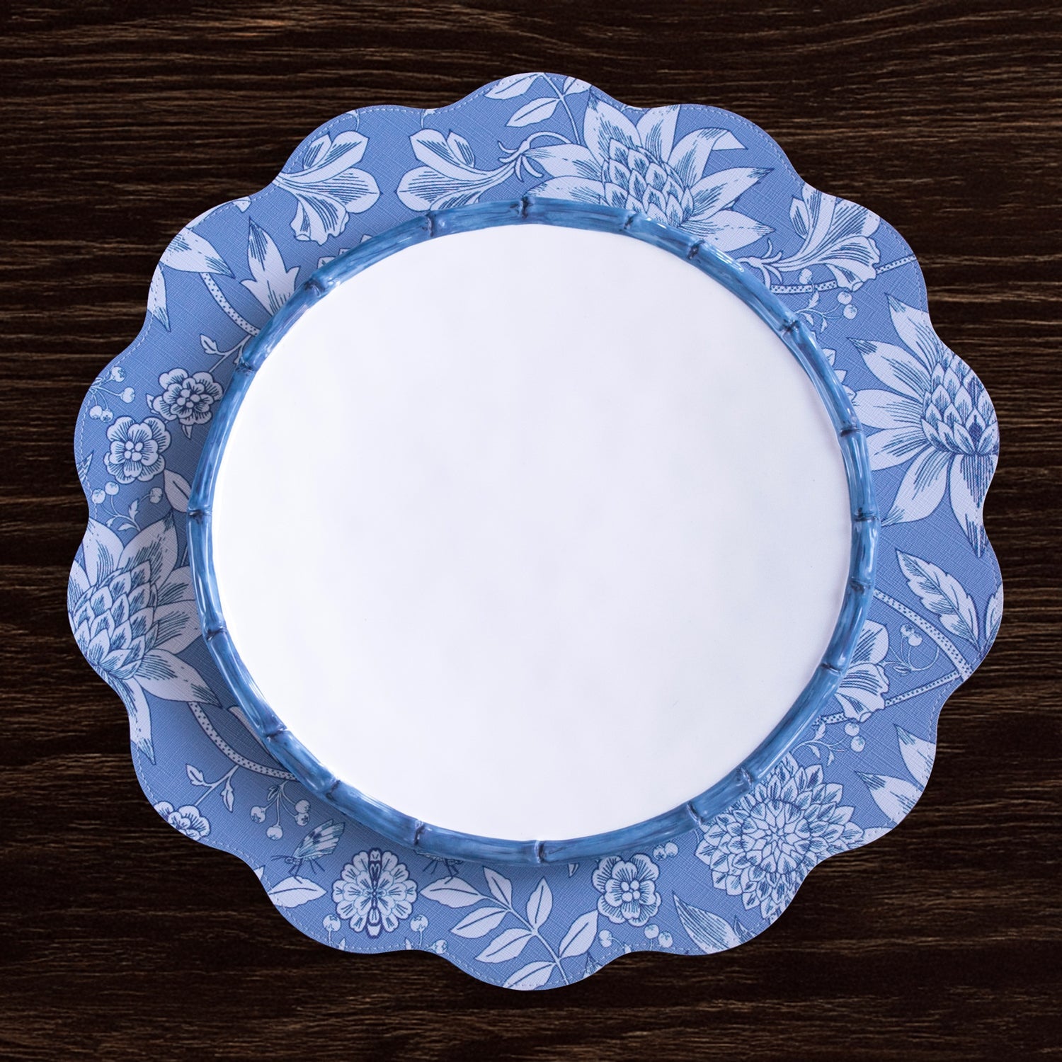 Beatriz Ball Giftware Beatriz Ball VIDA Flowers & Pattern Reversible  Round Placemats Set of 4 (Blue & White)