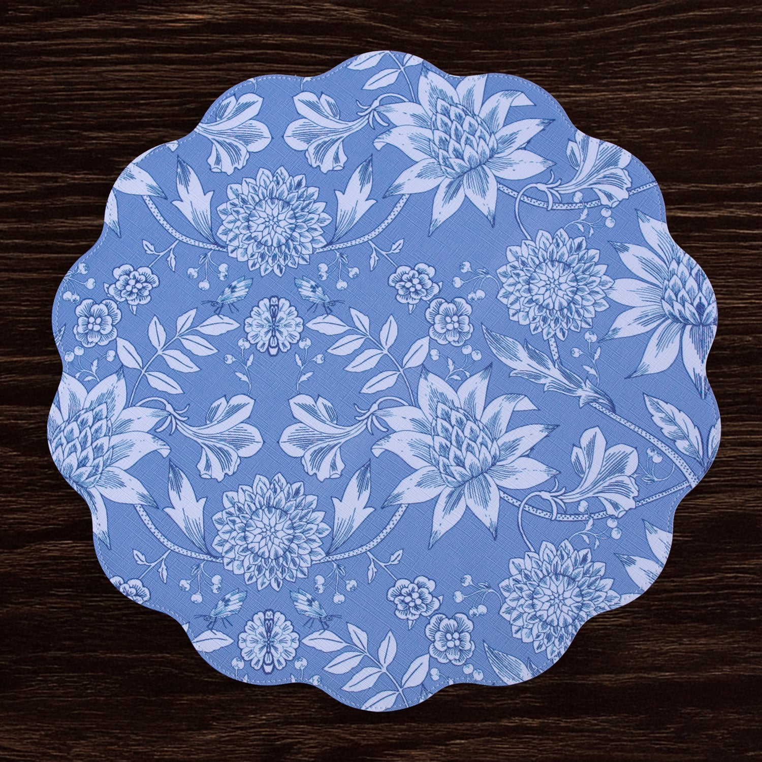 Beatriz Ball Giftware Beatriz Ball VIDA Flowers & Pattern Reversible  Round Placemats Set of 4 (Blue & White)