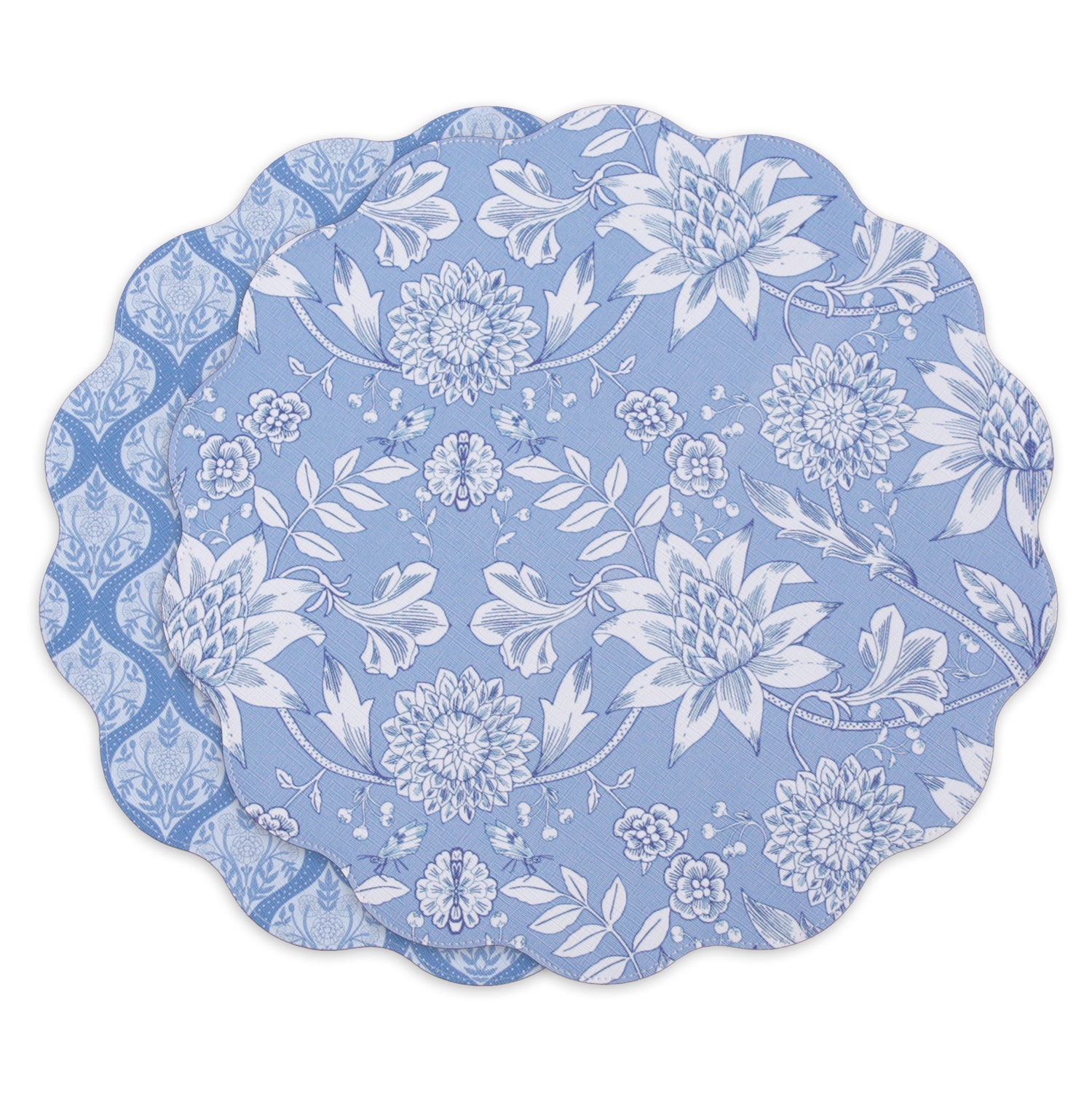 Beatriz Ball Giftware Beatriz Ball VIDA Flowers & Pattern Reversible  Round Placemats Set of 4 (Blue & White)