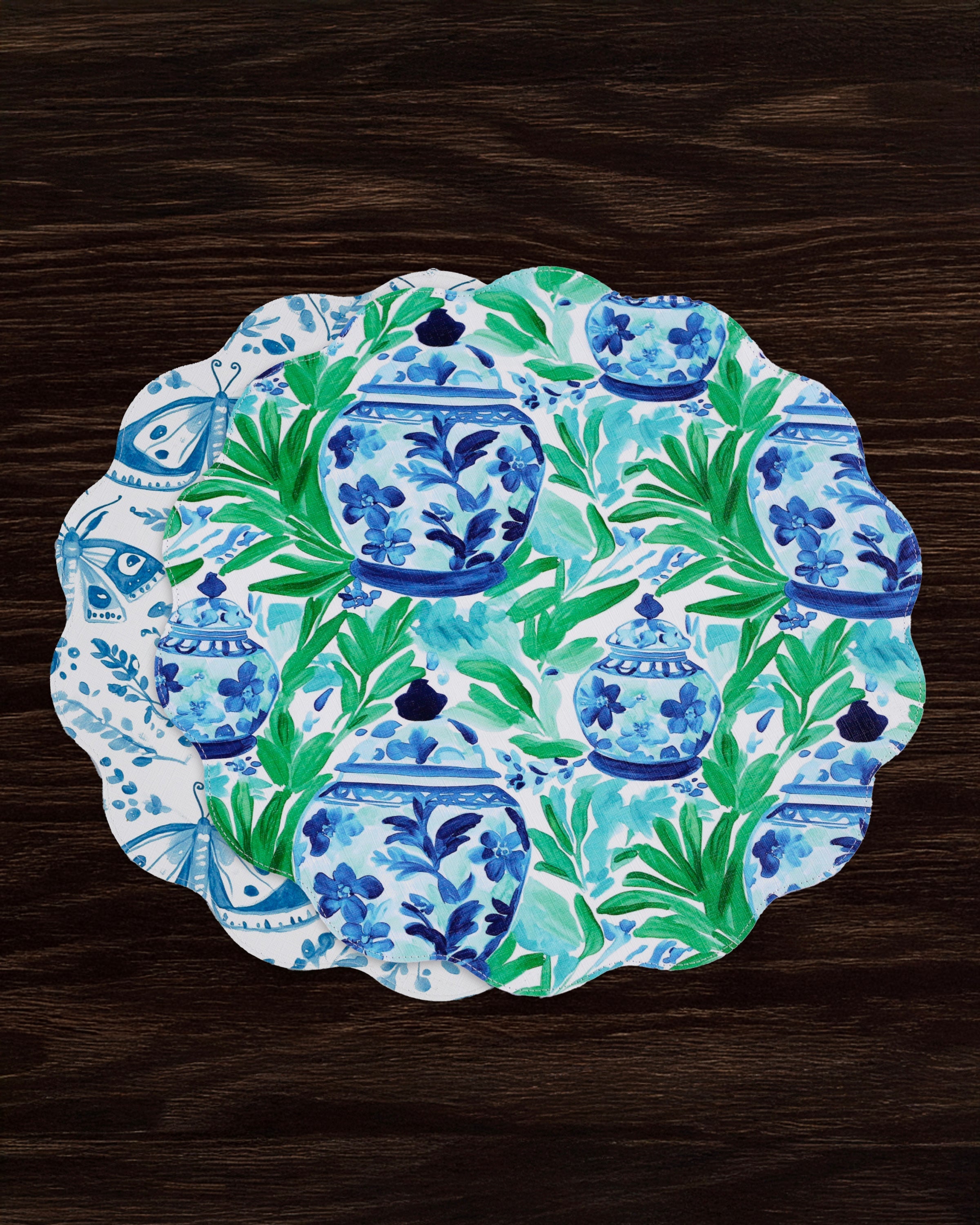 Beatriz Ball Giftware Beatriz Ball VIDA Ginger Jar & Butterflies Reversible  Round Placemats Set of 4 Blue & Green