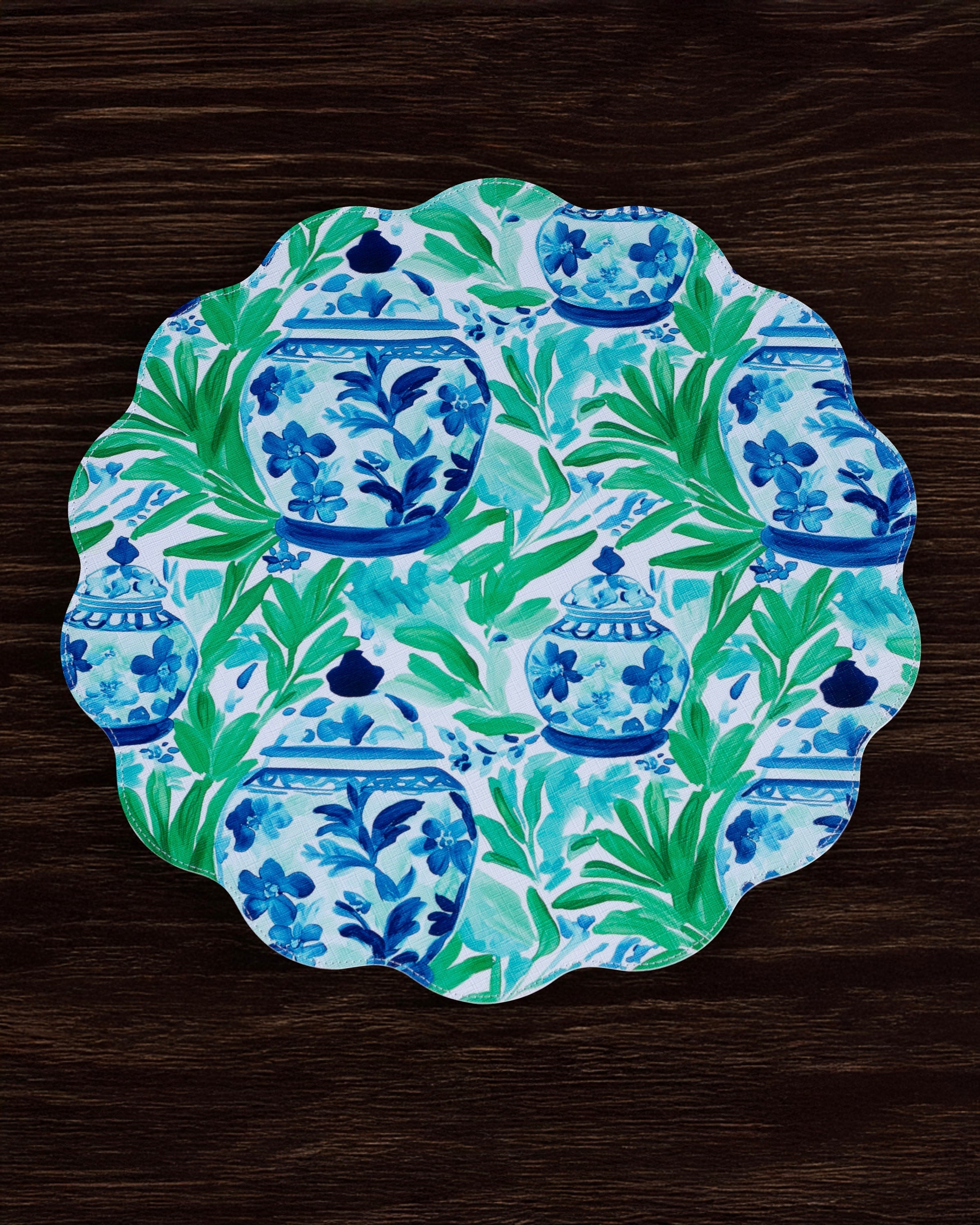 Beatriz Ball Giftware Beatriz Ball VIDA Ginger Jar & Butterflies Reversible  Round Placemats Set of 4 Blue & Green