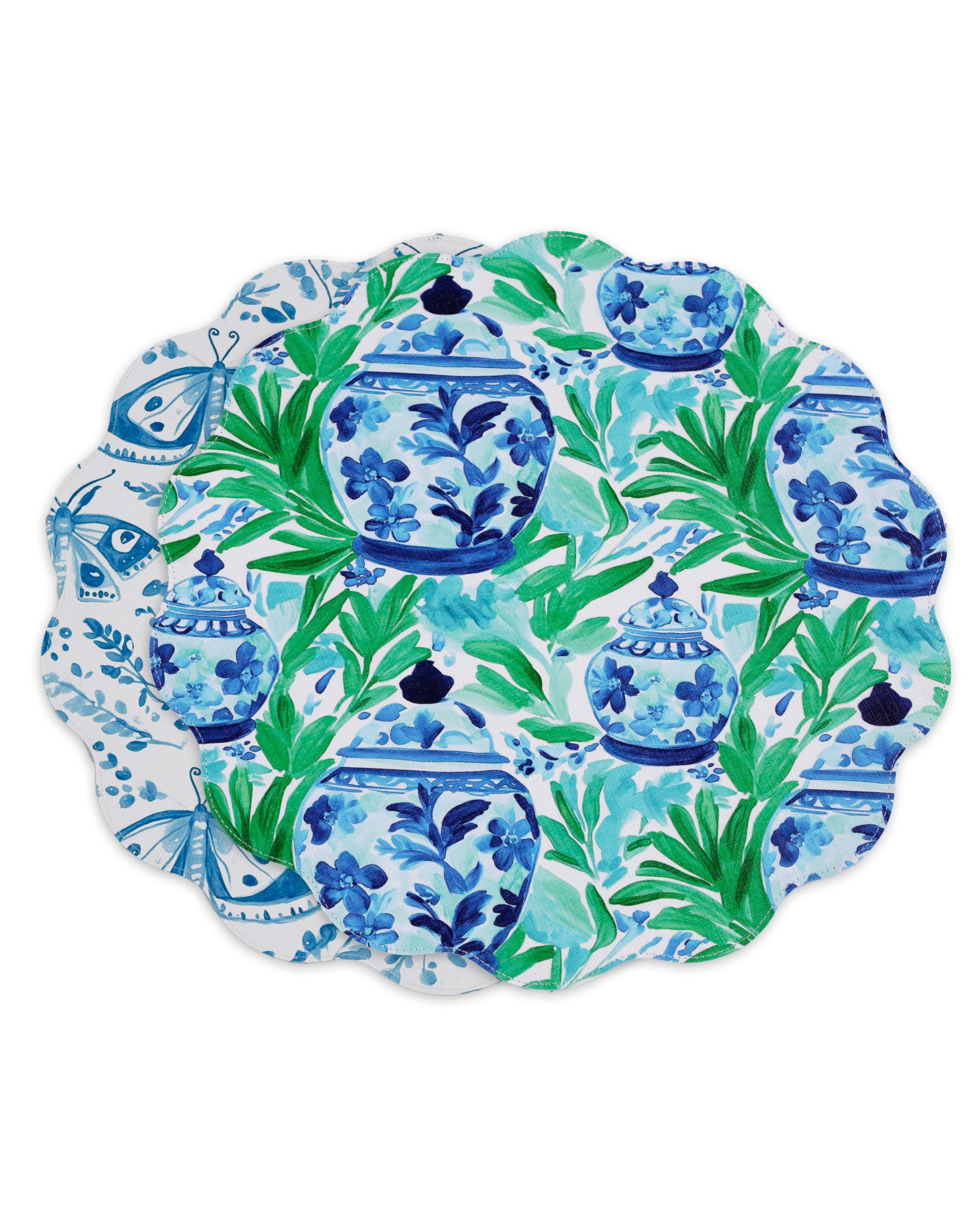 Beatriz Ball Giftware Beatriz Ball VIDA Ginger Jar & Butterflies Reversible  Round Placemats Set of 4 Blue & Green