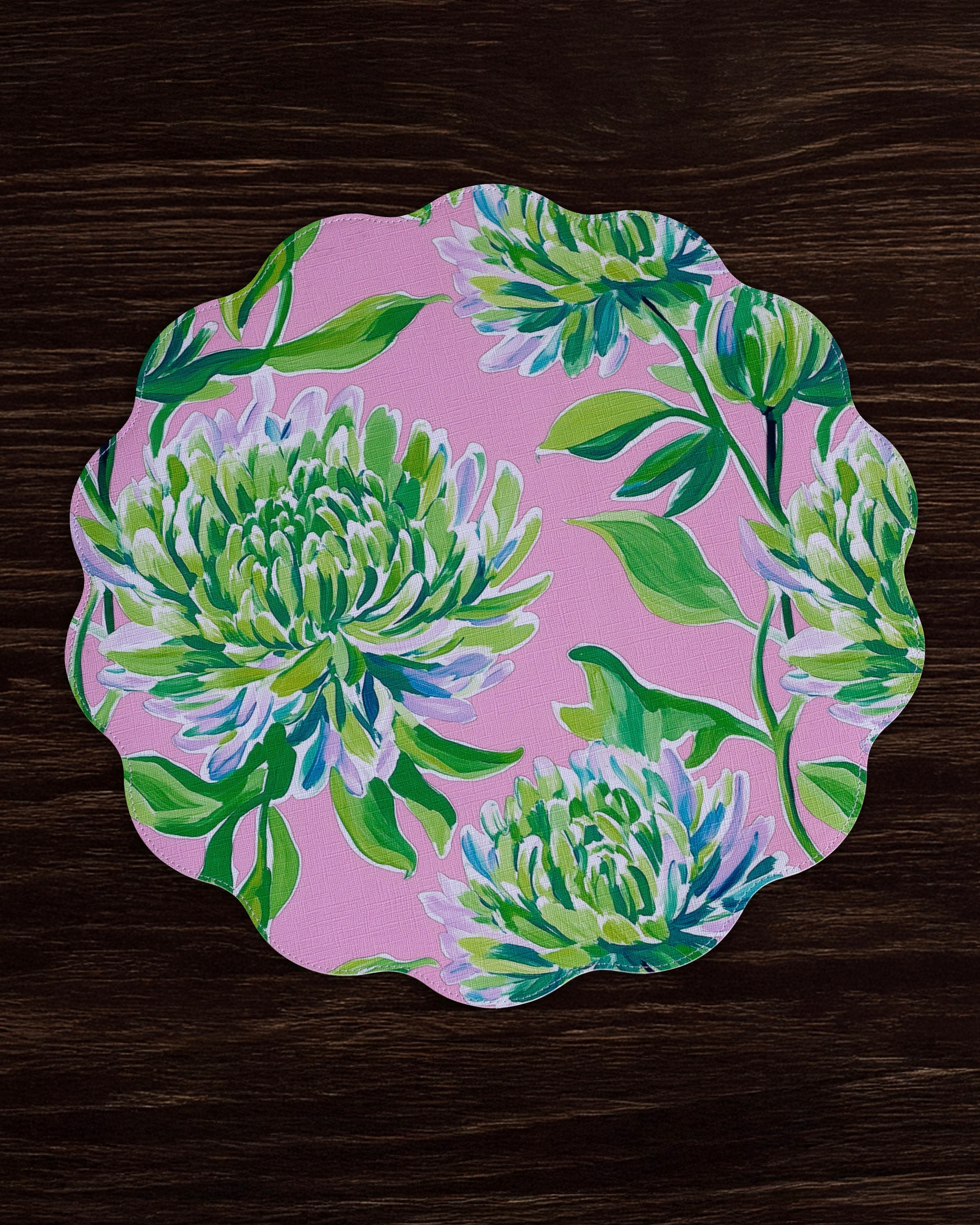Beatriz Ball Giftware Beatriz Ball VIDA Hydrangeas & Daisies Reversible  Round Placemats Set of 4 Pink & Green