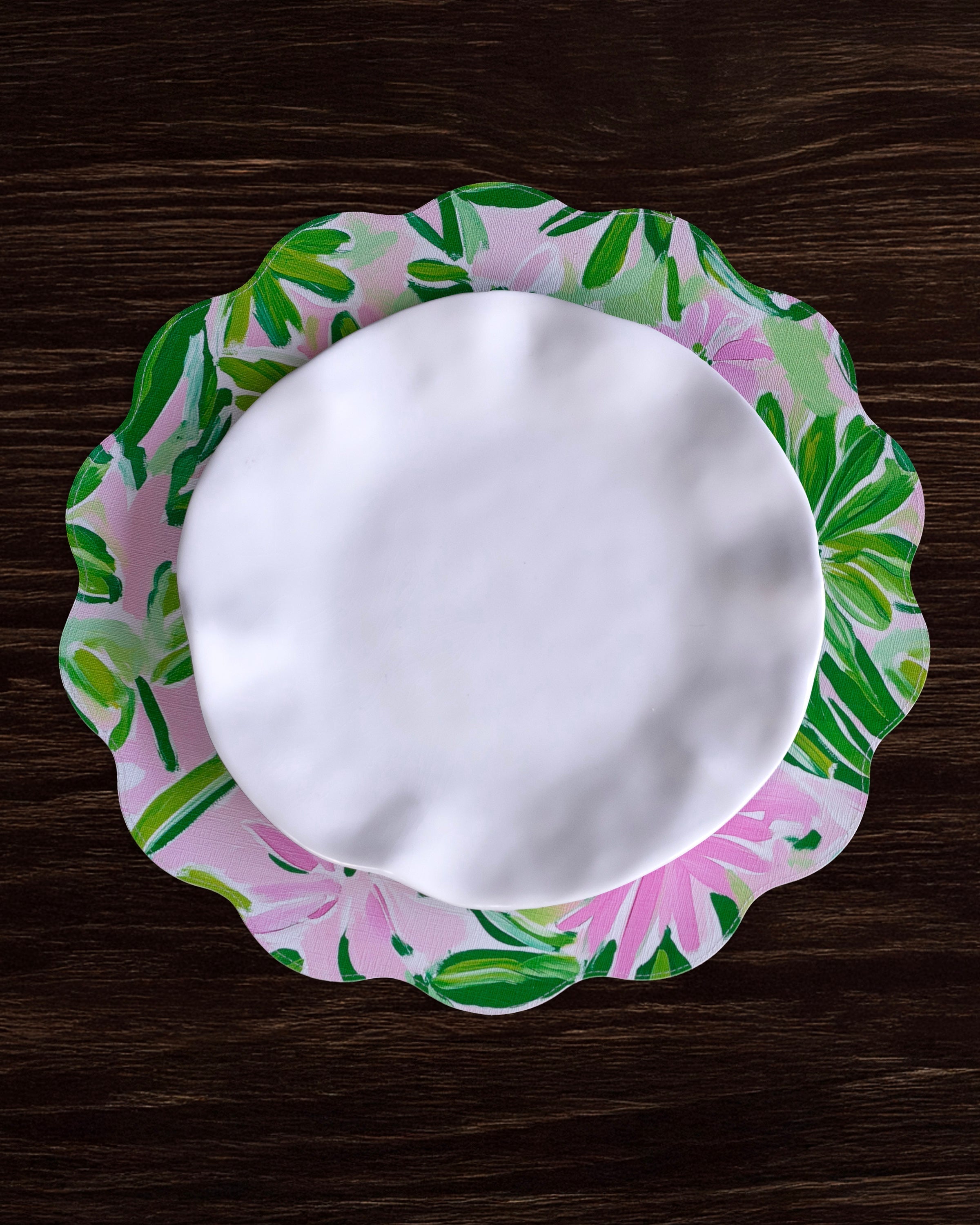 Beatriz Ball Giftware Beatriz Ball VIDA Hydrangeas & Daisies Reversible  Round Placemats Set of 4 Pink & Green