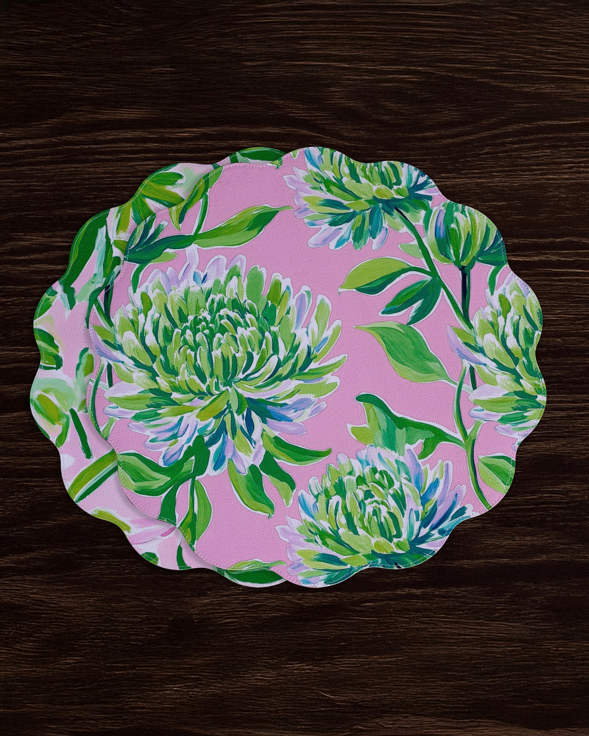 Beatriz Ball Giftware Beatriz Ball VIDA Hydrangeas & Daisies Reversible  Round Placemats Set of 4 Pink & Green