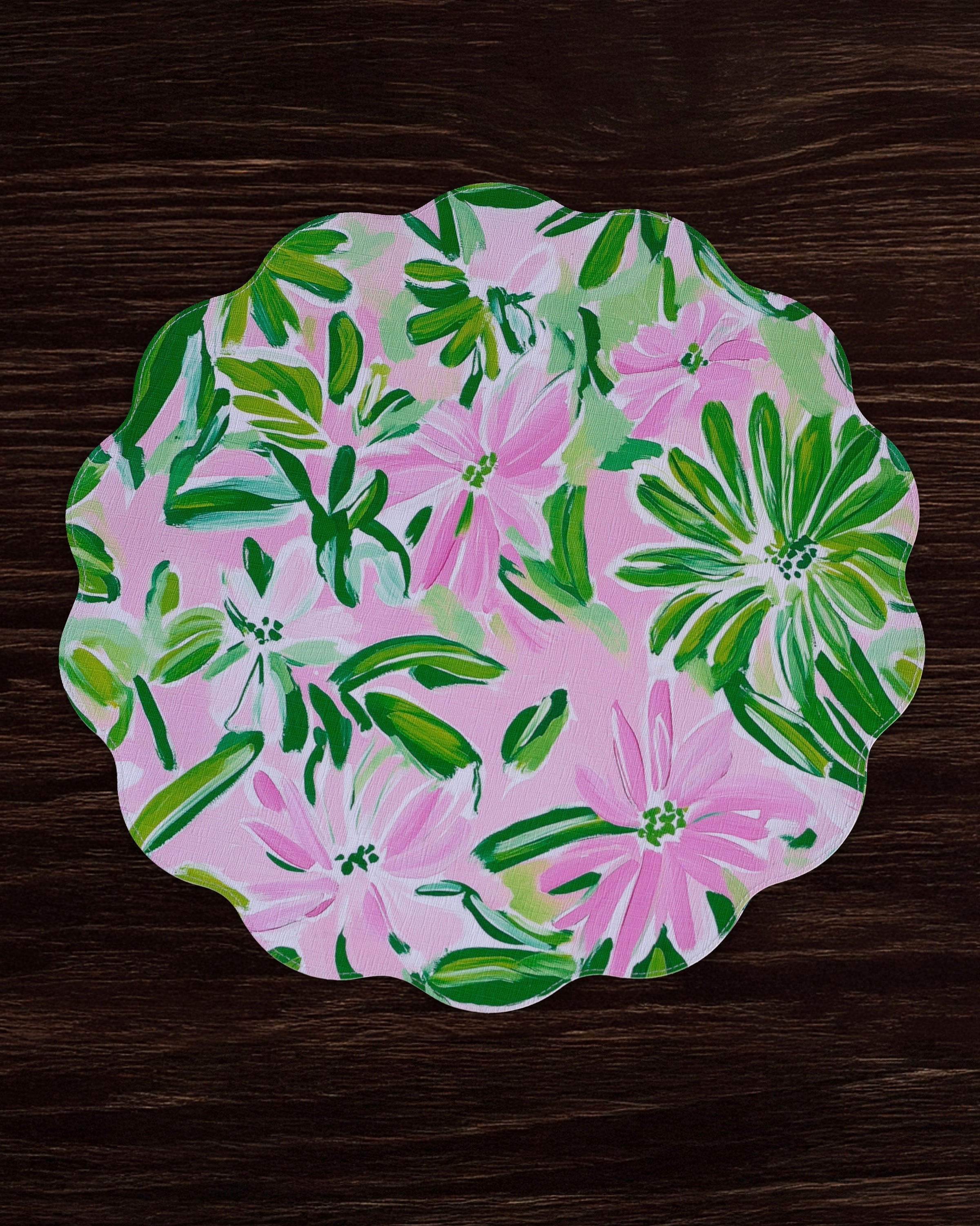 Beatriz Ball Giftware Beatriz Ball VIDA Hydrangeas & Daisies Reversible  Round Placemats Set of 4 Pink & Green