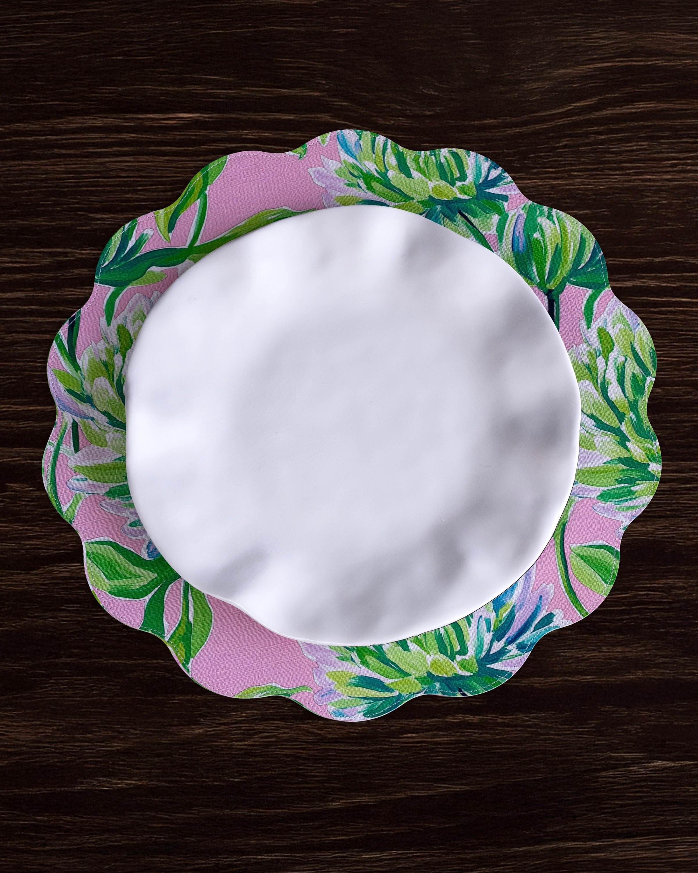 Beatriz Ball Giftware Beatriz Ball VIDA Hydrangeas & Daisies Reversible  Round Placemats Set of 4 Pink & Green