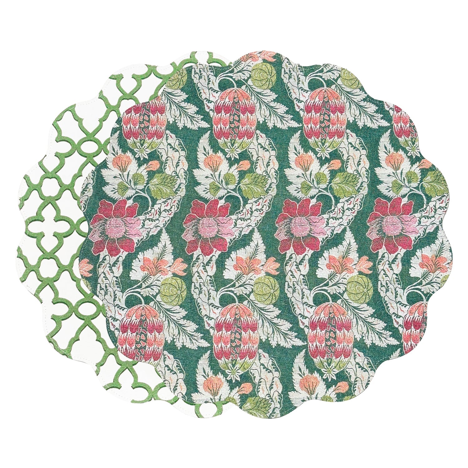 Beatriz Ball Giftware Beatriz Ball VIDA Laurent and Trellis Reversible Round Placemats Set of 4 Green & White