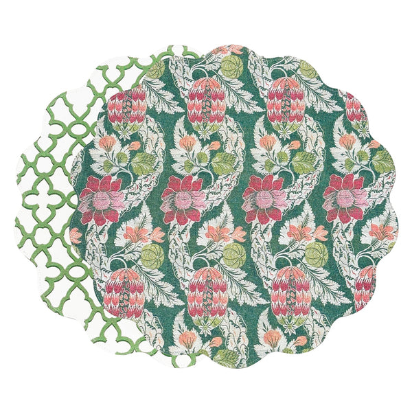 Beatriz Ball Giftware Beatriz Ball VIDA Laurent and Trellis Reversible Round Placemats Set of 4 Green & White
