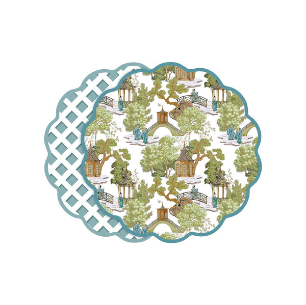 Beatriz Ball Giftware Beatriz Ball VIDA Pagoda and Lattice Reversible Placemats Set of 4 (Blue and Green)