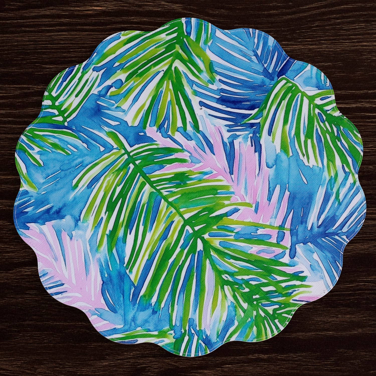 Beatriz Ball Giftware Beatriz Ball VIDA Pineapples & Palms Reversible  Round Placemats Set of 4 (Blue & Green)