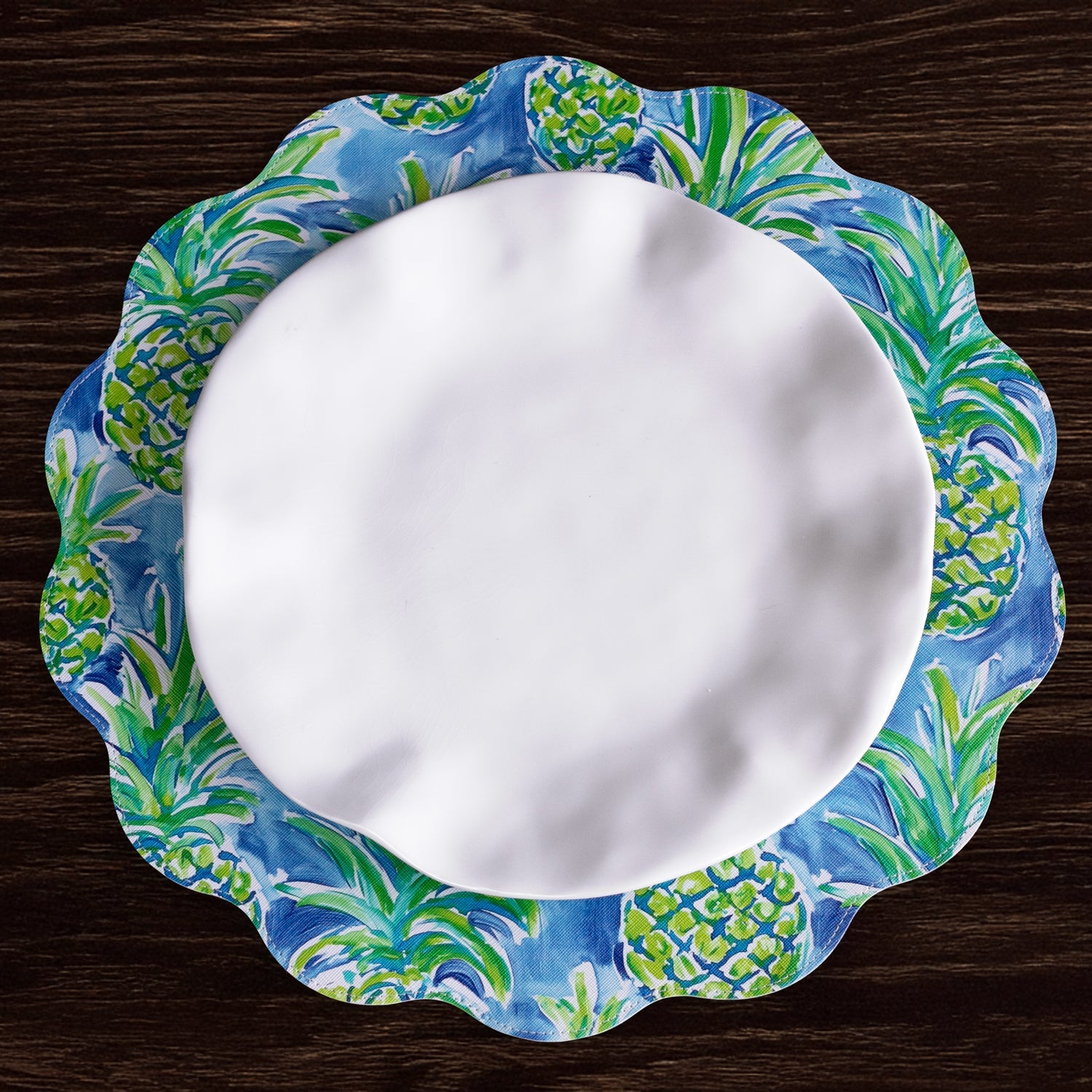 Beatriz Ball Giftware Beatriz Ball VIDA Pineapples & Palms Reversible  Round Placemats Set of 4 (Blue & Green)