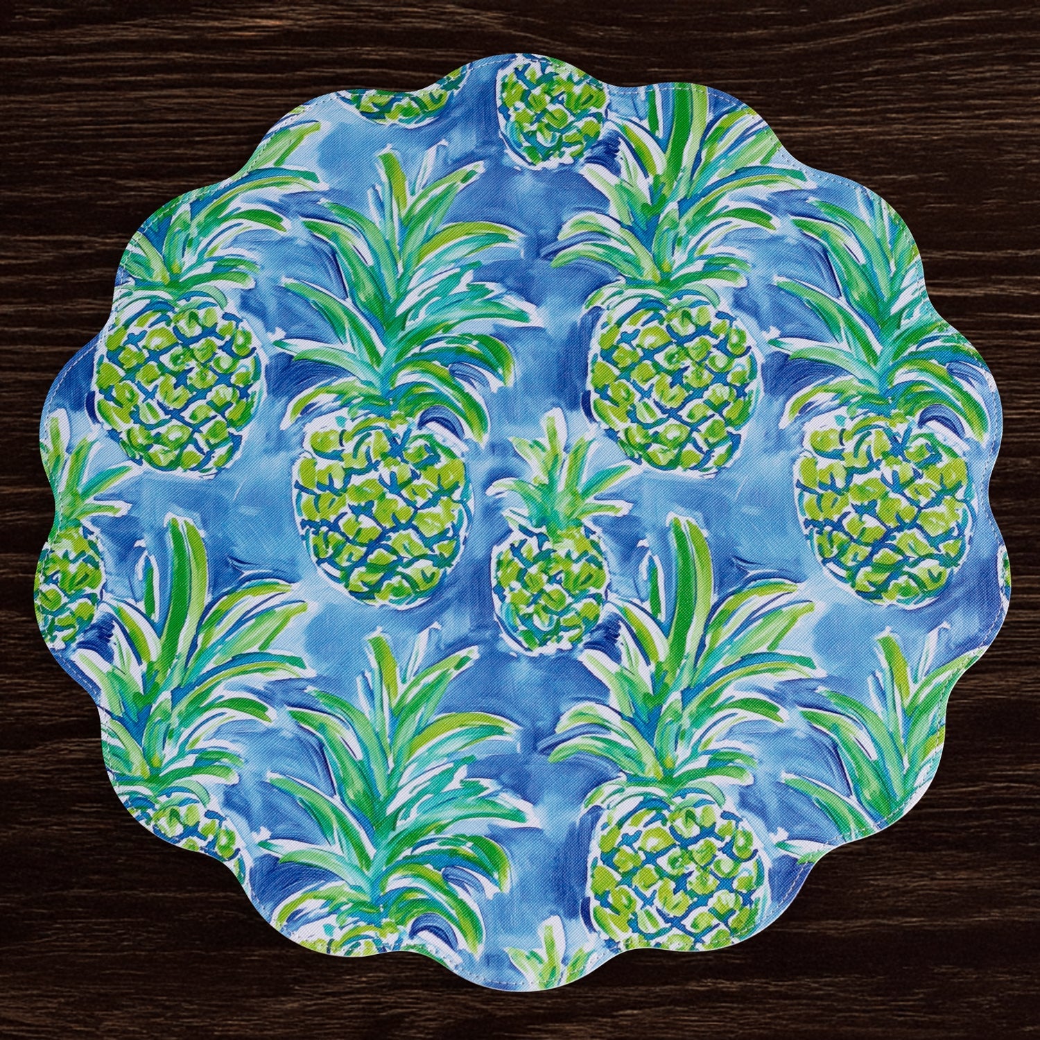 Beatriz Ball Giftware Beatriz Ball VIDA Pineapples & Palms Reversible  Round Placemats Set of 4 (Blue & Green)