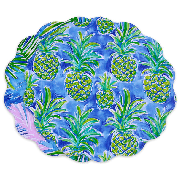 Beatriz Ball Giftware Beatriz Ball VIDA Pineapples & Palms Reversible  Round Placemats Set of 4 (Blue & Green)