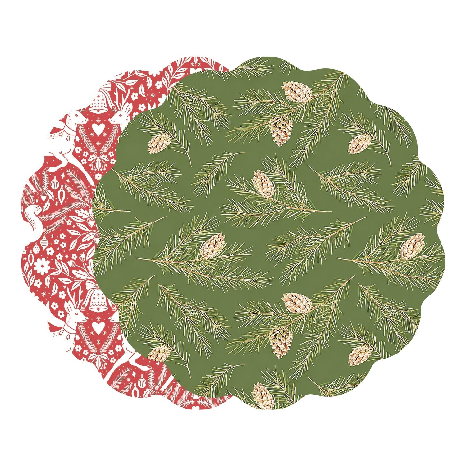 Beatriz Ball Giftware Beatriz Ball VIDA Pinecones and Deer Reversible Placemats Set of 4 (Green and Red)