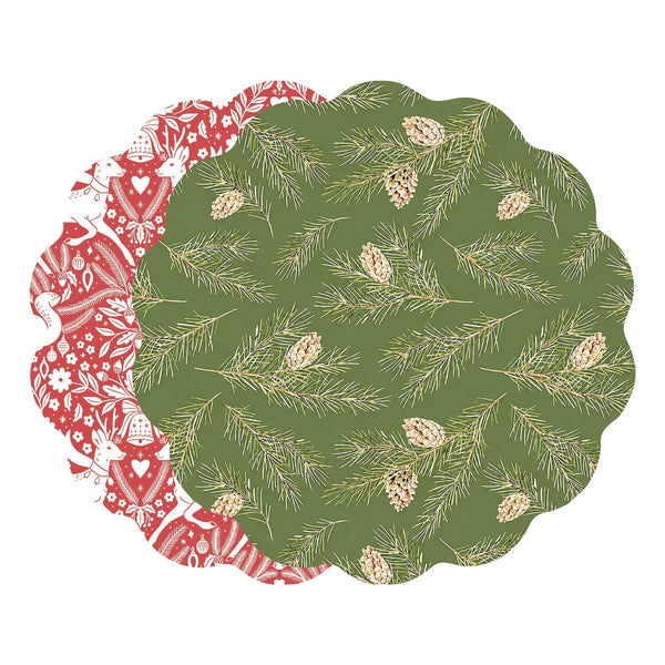 Beatriz Ball Giftware Beatriz Ball VIDA Pinecones and Deer Reversible Placemats Set of 4 (Green and Red)