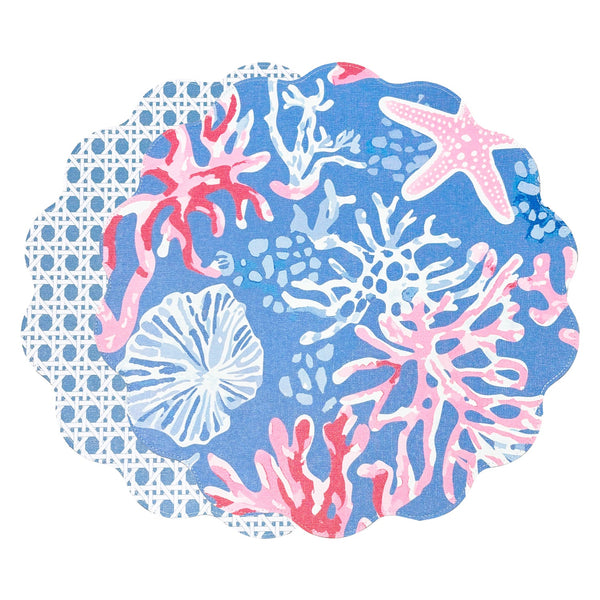 Beatriz Ball Giftware Beatriz Ball VIDA Sealife and Rattan Reversible Round Placemats Set of 4 Blue & Pink