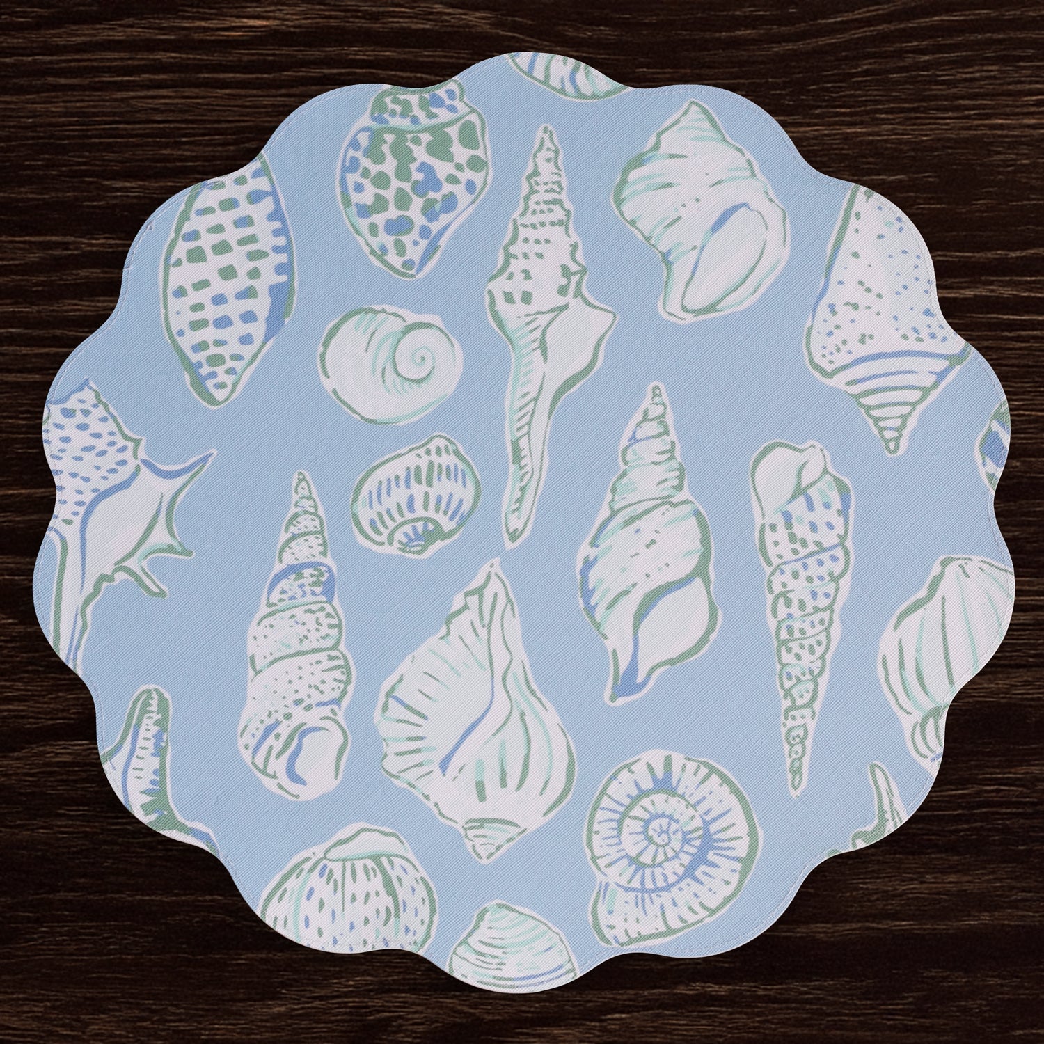 Beatriz Ball Giftware Beatriz Ball VIDA Shells & Scallops Reversible  Round Placemats Set of 4 (Blue & White)
